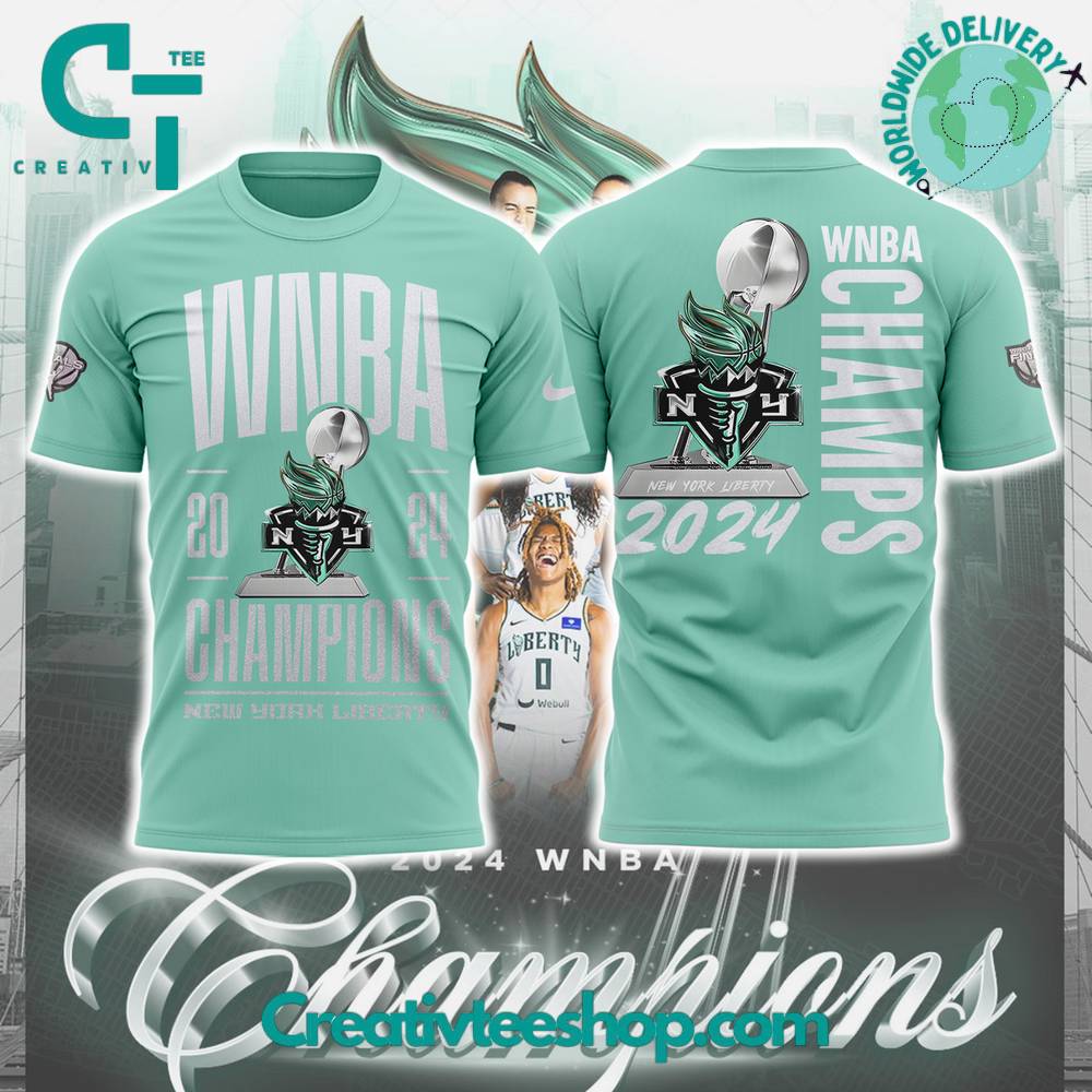 New York Liberty Champions WNBA 2024 Seafoam Green T-Shirt