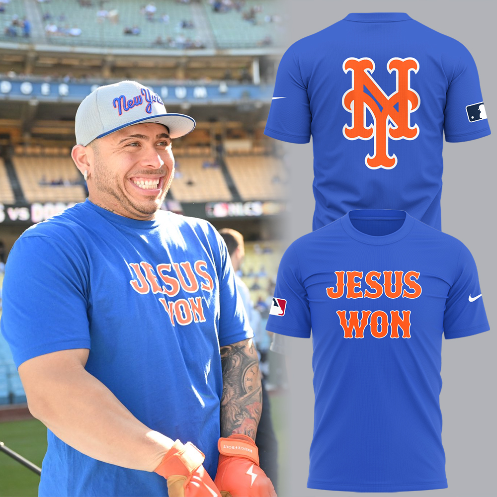 New York Mets Jesus Won Shirt Gift Ideas For Baseball Players - L