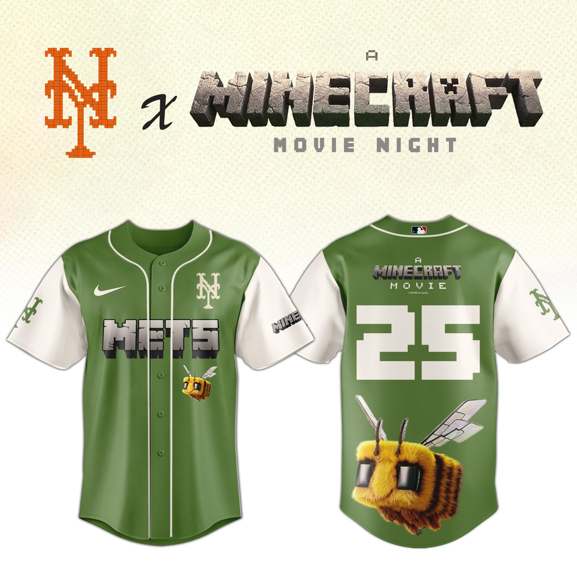 New York Mets MLB x A MINECRAFT MOVIE Night Jersey Baseball Fan Merch Gift Ideas