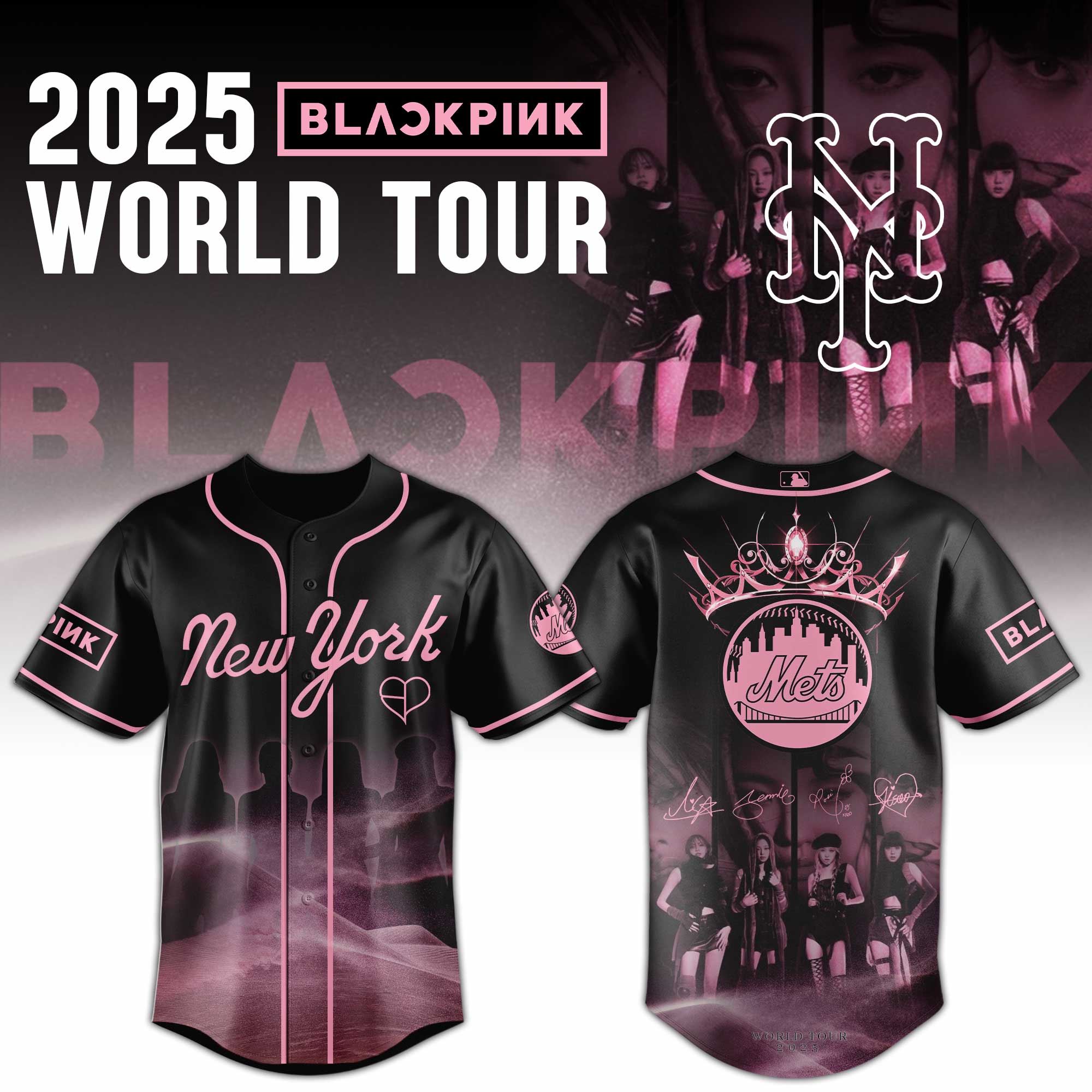 New York Mets MLB x Black Pink World Tour Personalized Baseball Jersey For Fans