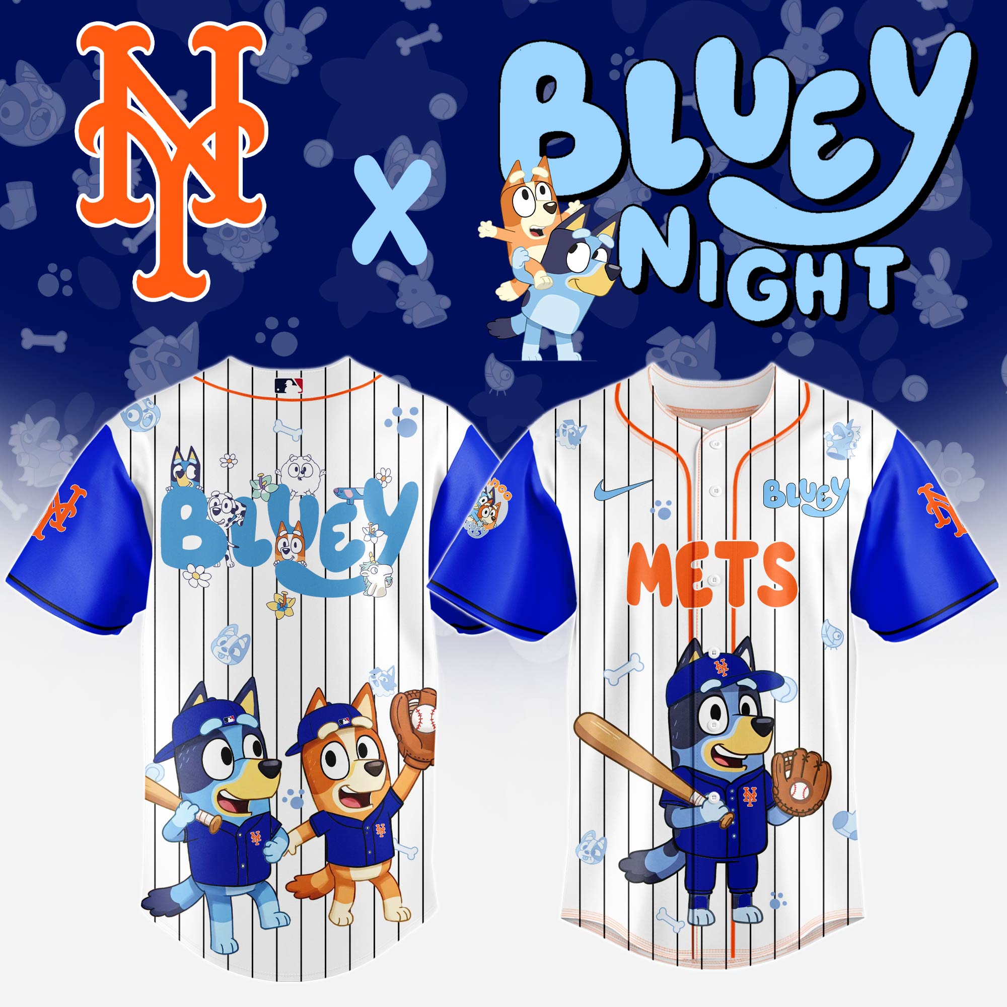 New York Mets MLB x Bluey And Bingo Personalized Baseball Jersey For Fans