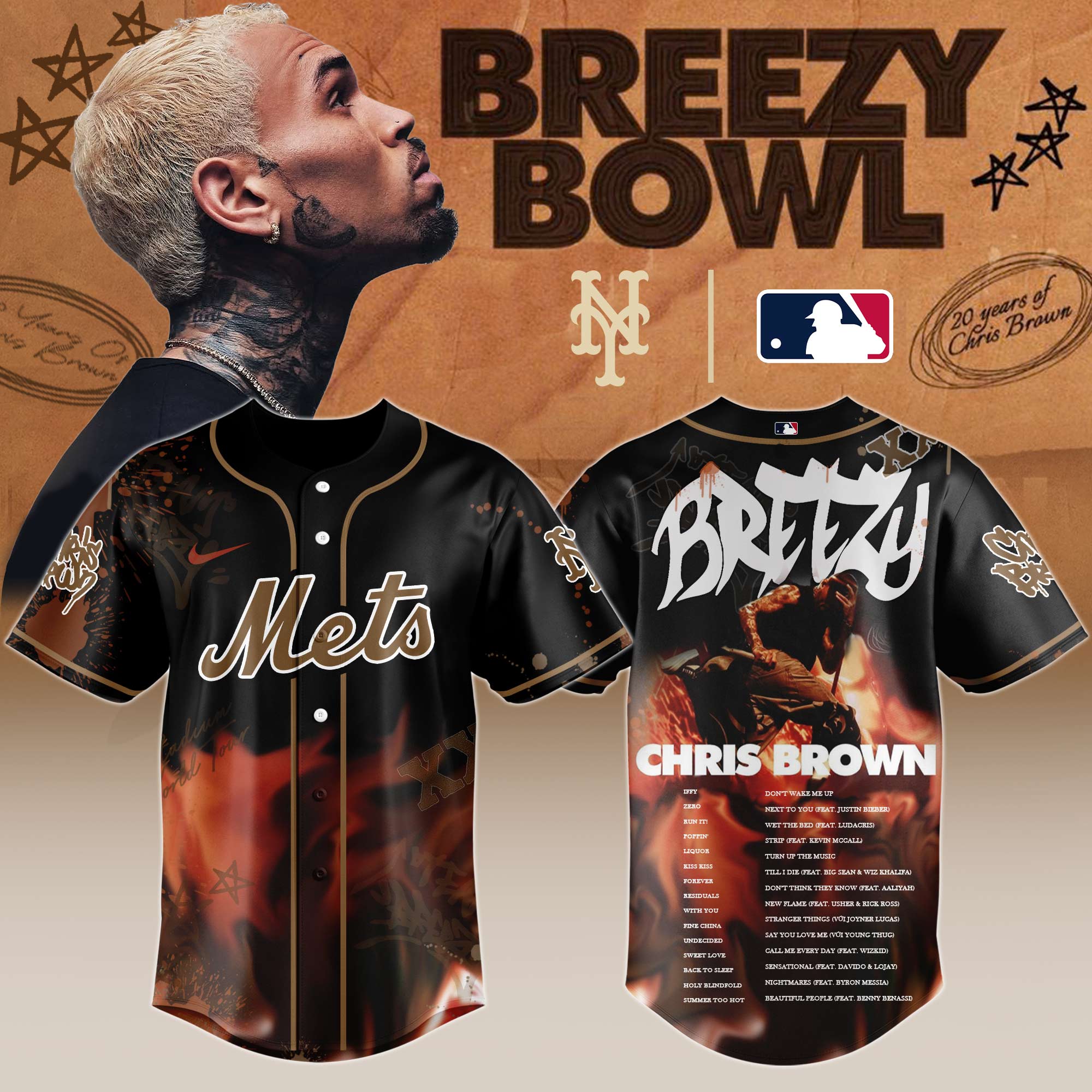 New York Mets MLB x Chris Brown Breezy Bowl XX Stadium World Tour Personalized Baseball Jersey For Fans