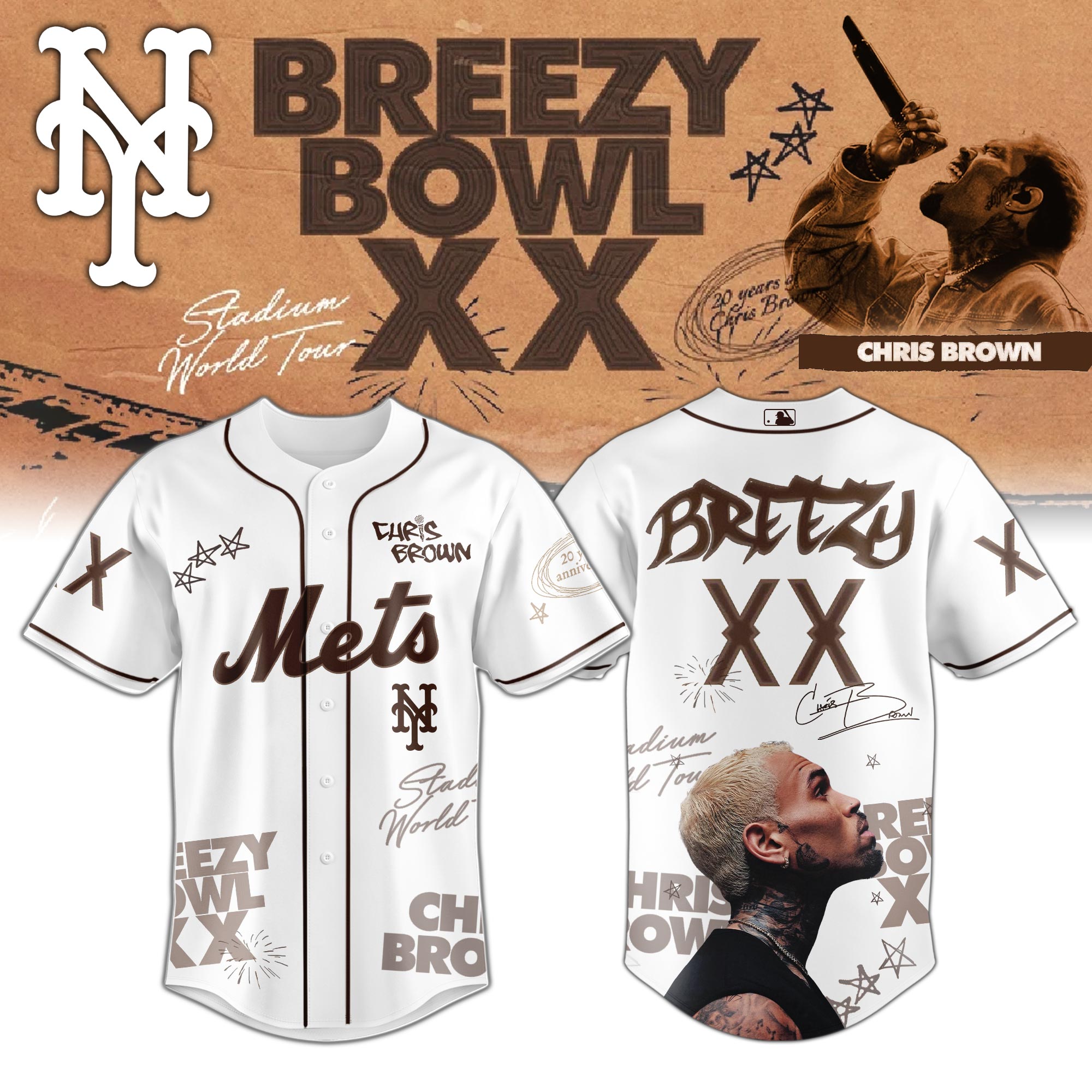 New York Mets MLB x Chris Brown Breezy Bowl XX Stadium World Tour Personalized Baseball Jersey For Fans