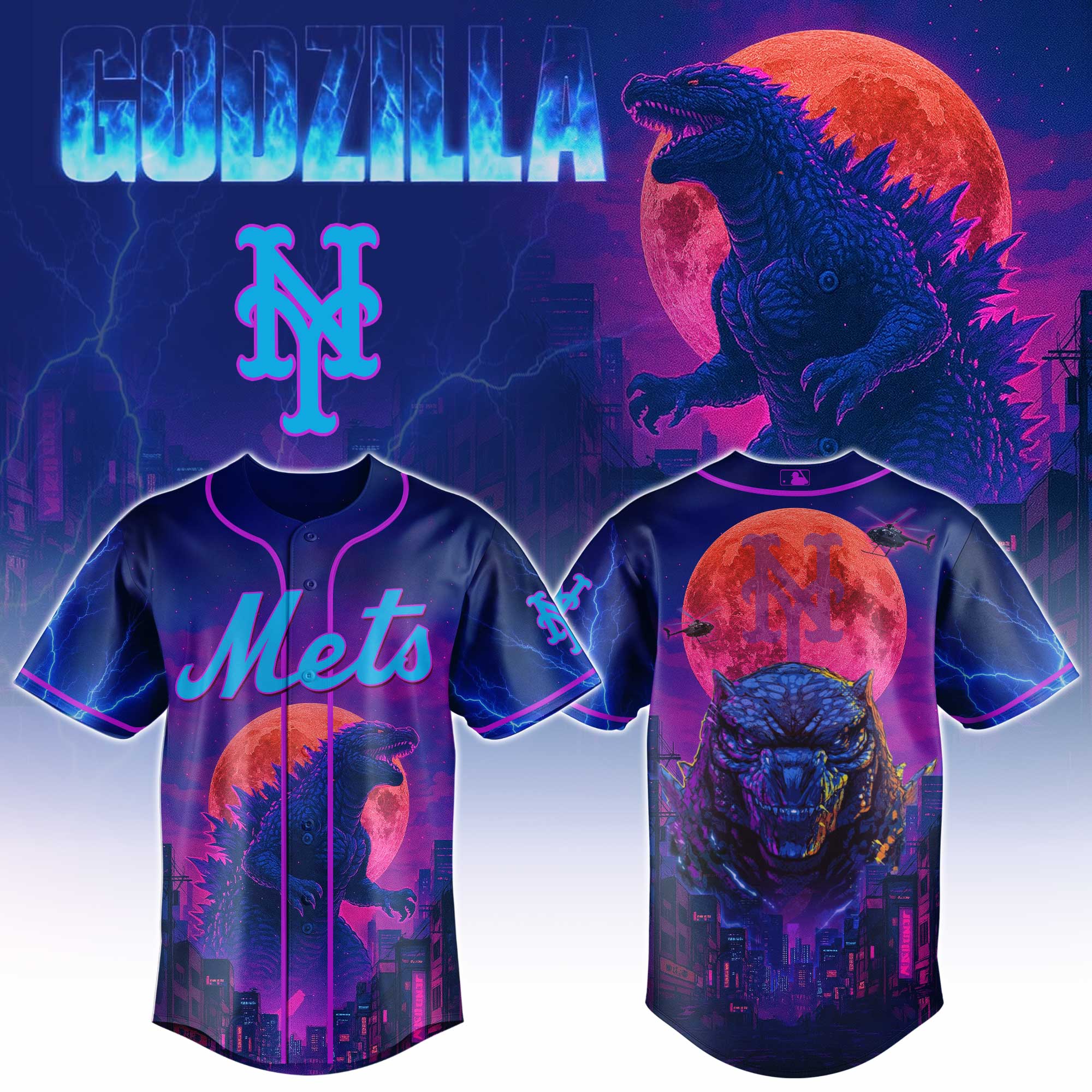 New York Mets MLB x Godzilla Personalized Baseball Jersey For Fans