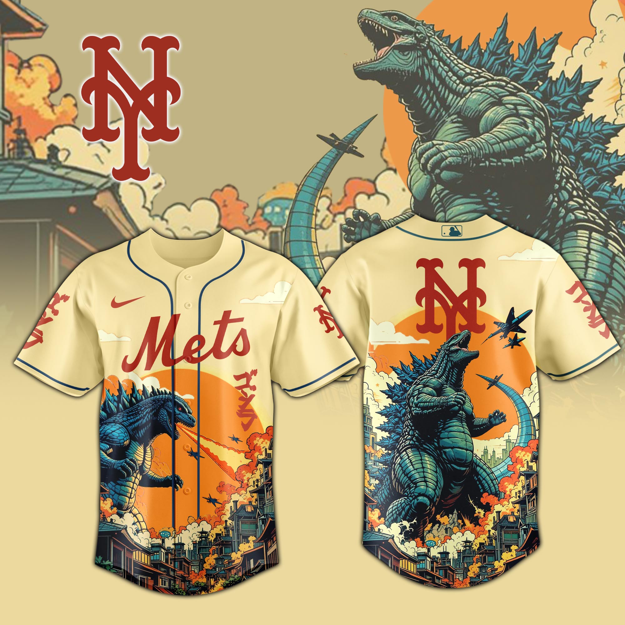 New York Mets MLB x Godzilla Personalized New Baseball Jersey For Fans
