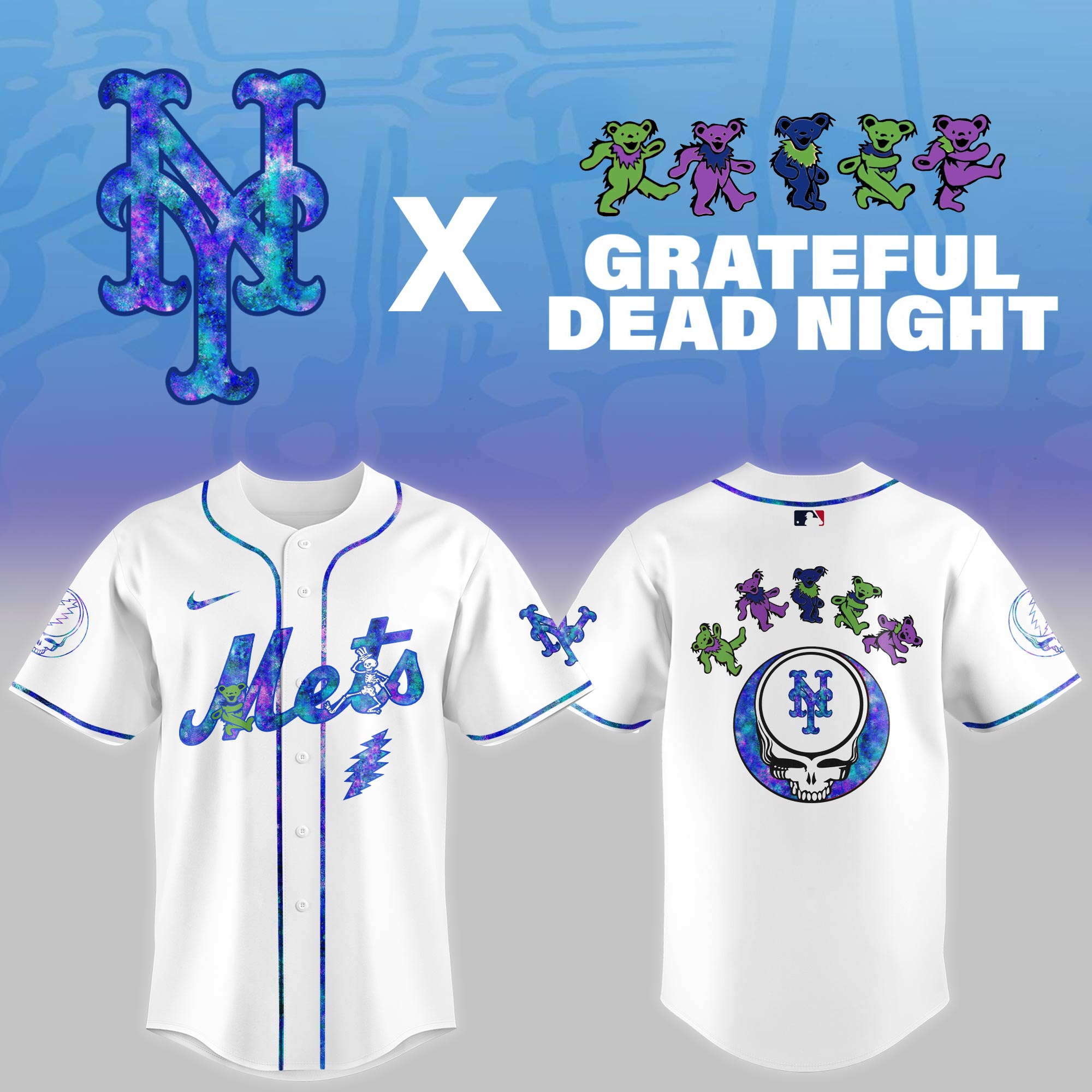 New York Mets MLB x Grateful Dead Night Personalized Baseball Jersey For Fans