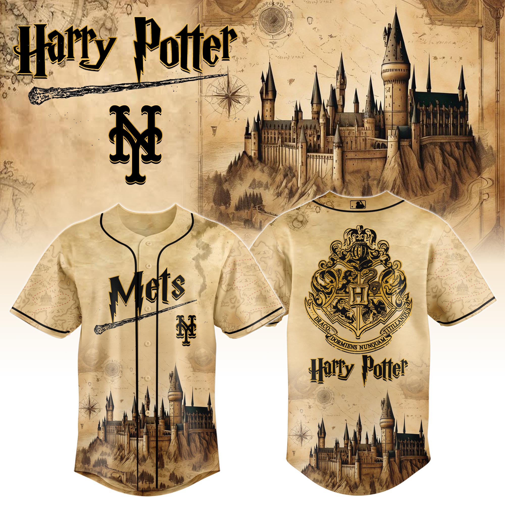 New York Mets MLB x Harry Potter Hogwarts Personalized Baseball Jersey For Fan
