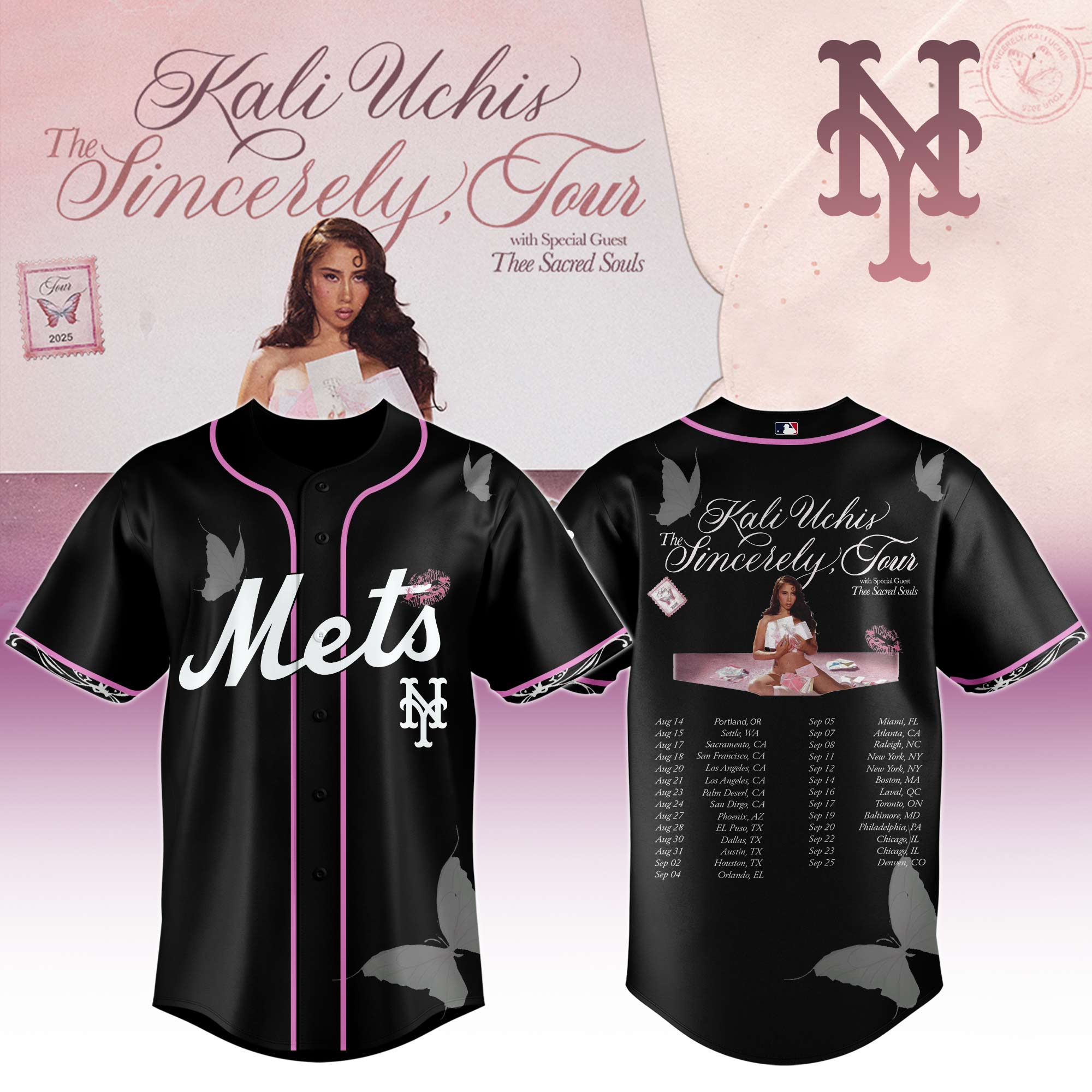 New York Mets MLB x Kali Uchis The Sincerely Tour Personalized Baseball Jersey For Fans