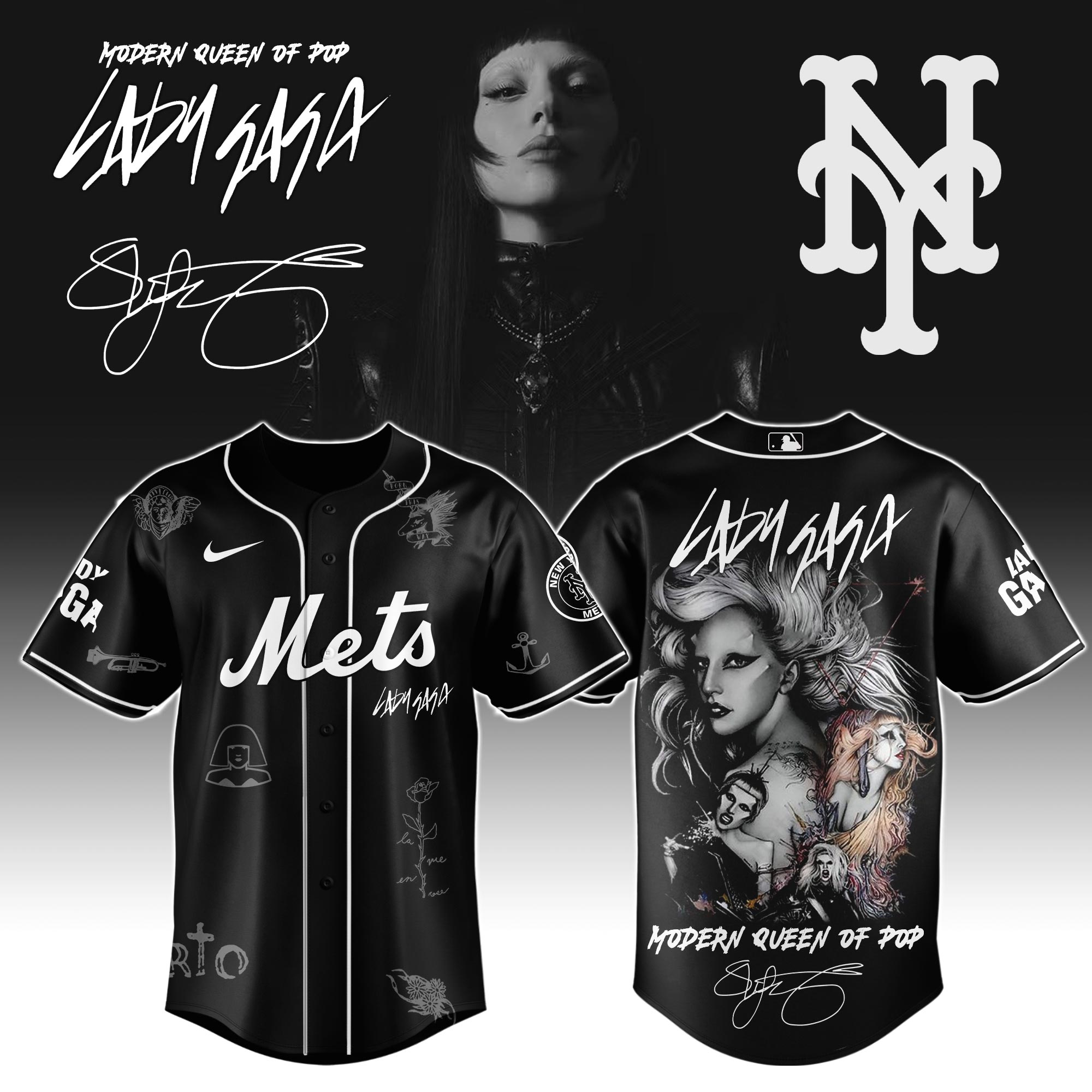 New York Mets MLB x Lady Gaga The Mayhem Ball Tour Personalized Baseball Jersey For Fans