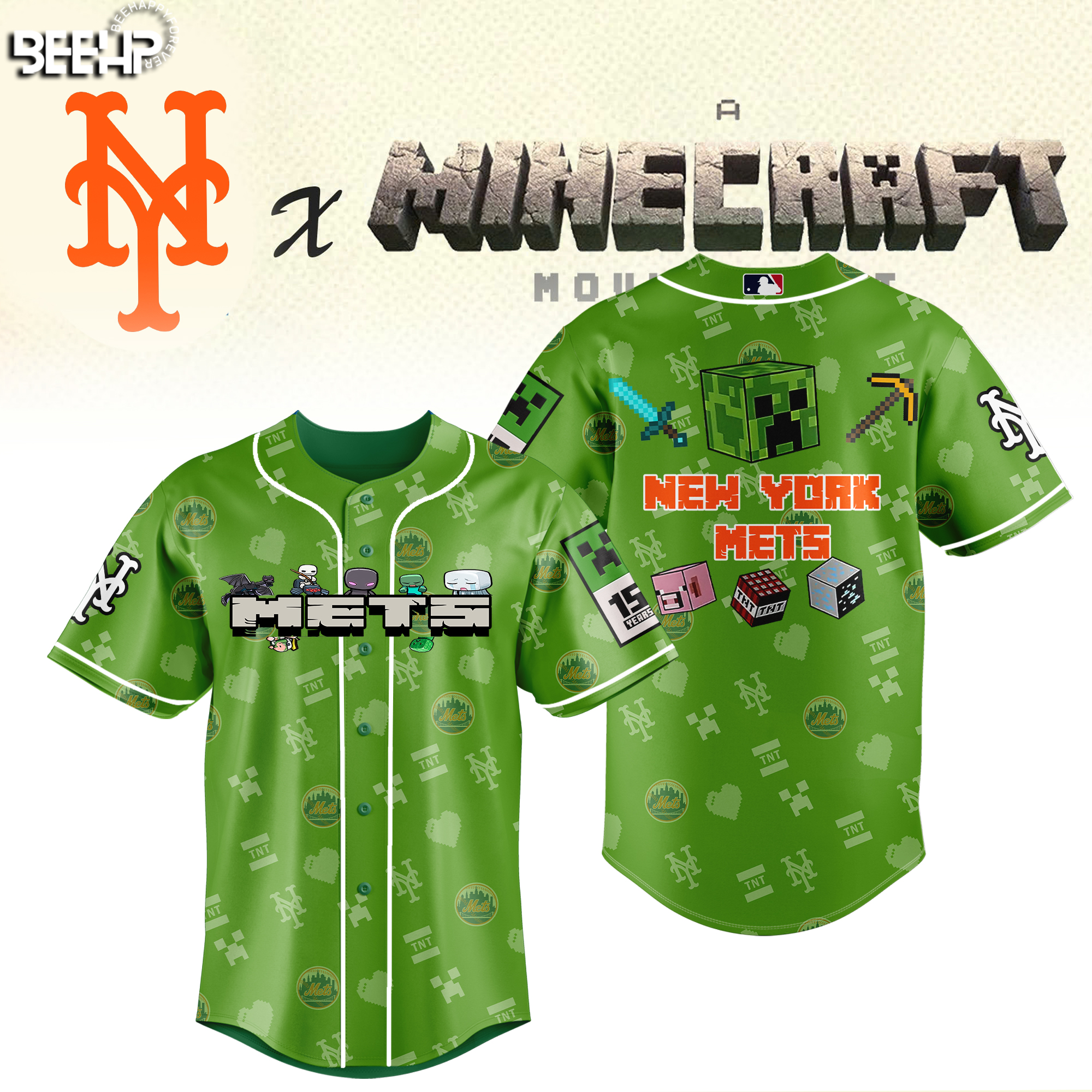 New York Mets MLB x Minecraft Personalized Baseball Jersey For Fan