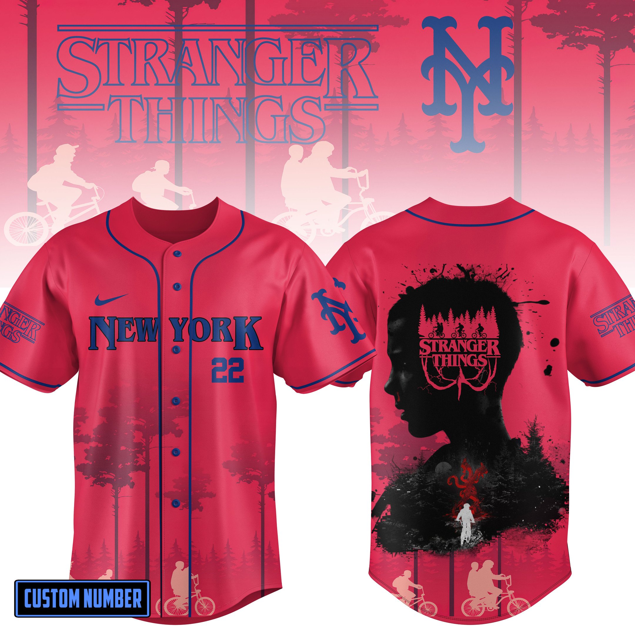 New York Mets MLB x Stranger Things Personalized Baseball Jersey For Fan