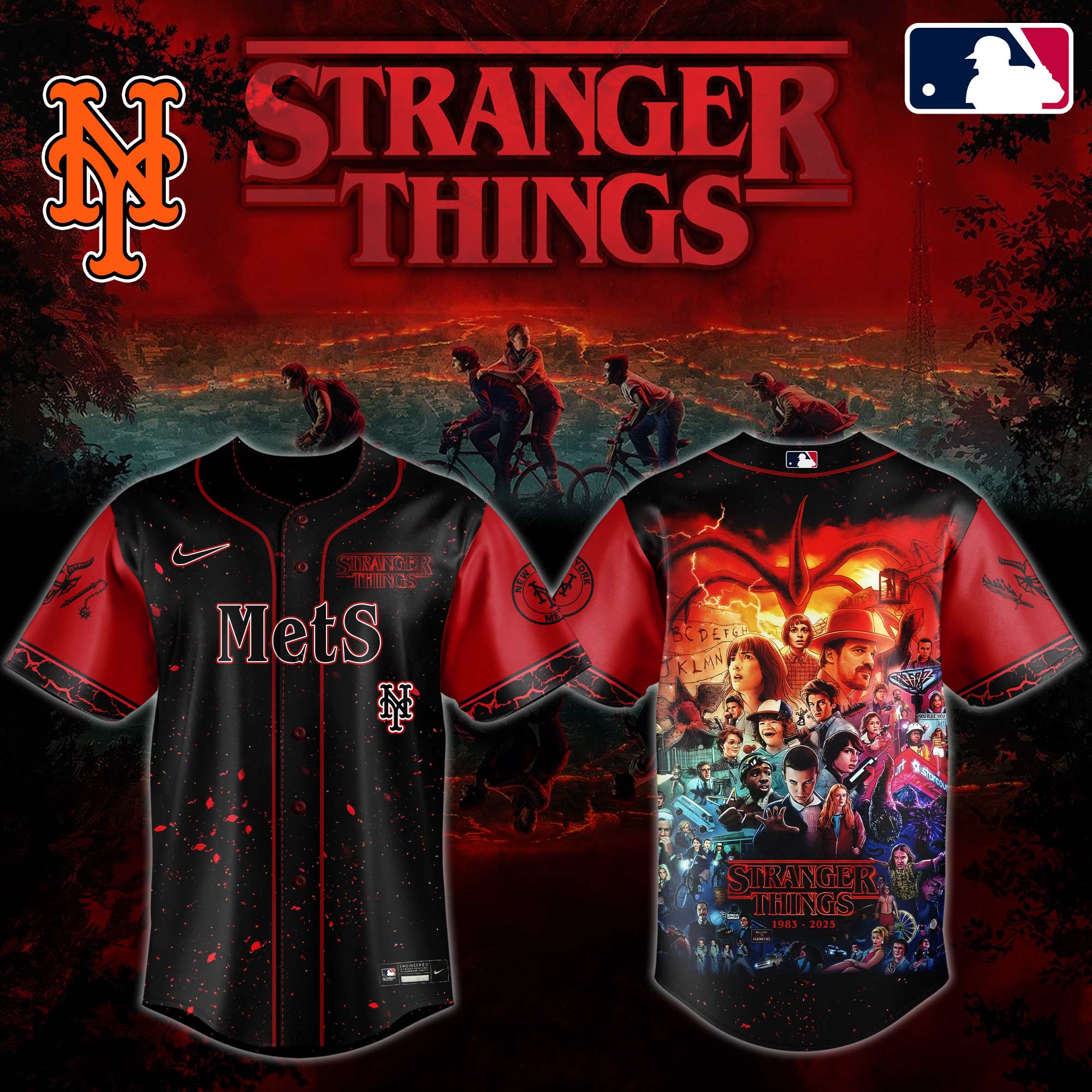 New York Mets MLB x Stranger Things Personalized Baseball Jersey For Fans
