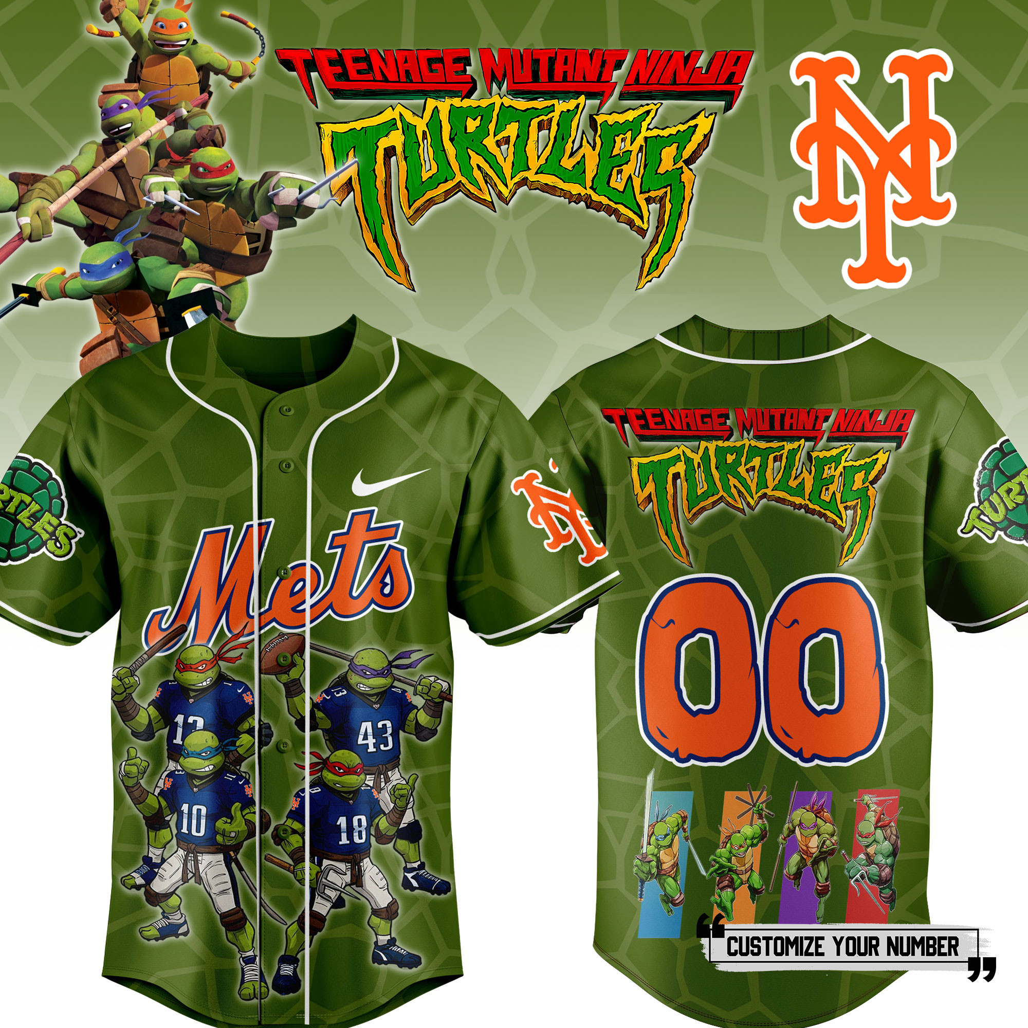 New York Mets MLB x Teenage Mutant Ninja Turtles Personalized Baseball Jersey For Fan