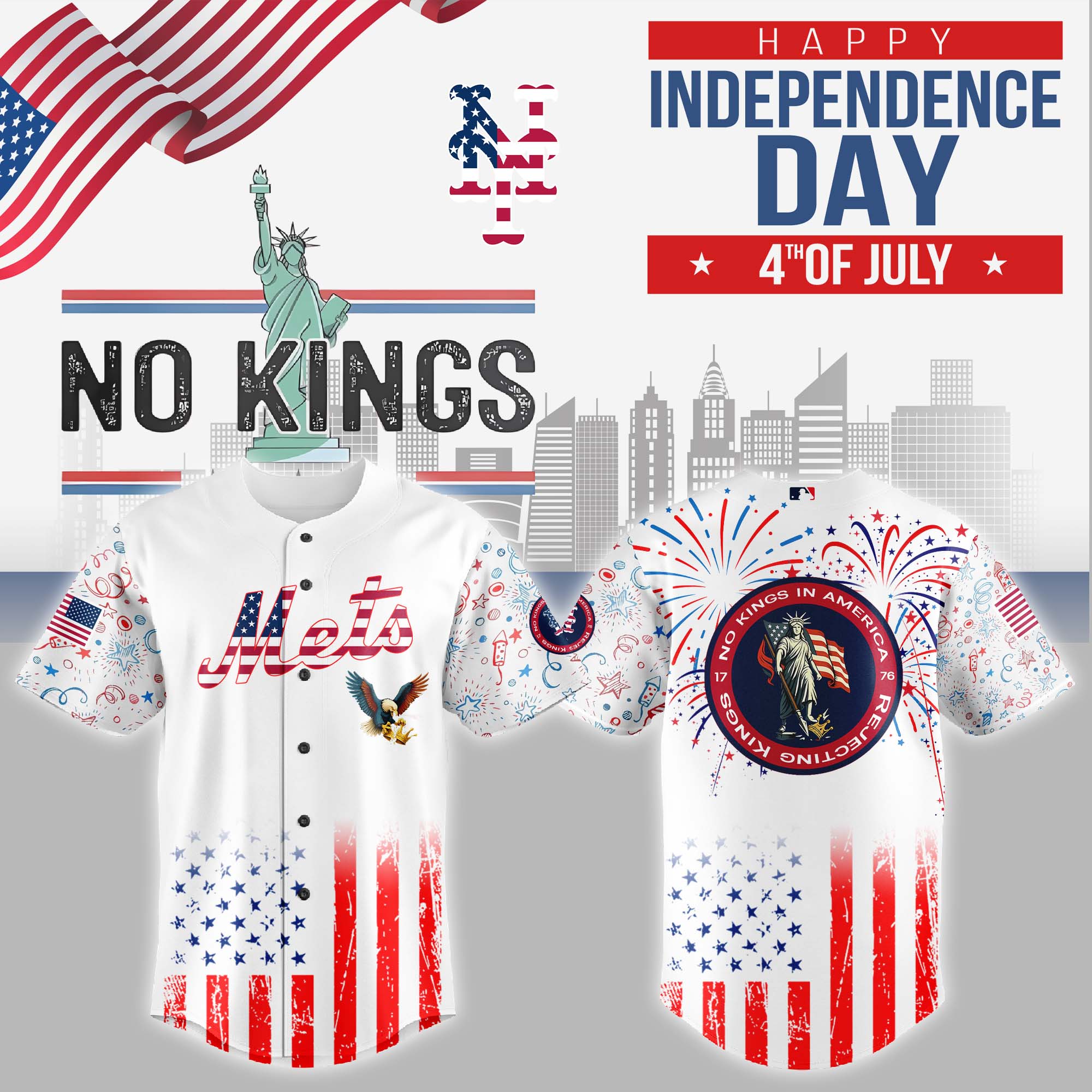 New York Mets MLB x The 4th of July x Military Personalized Baseball Jersey For Fans