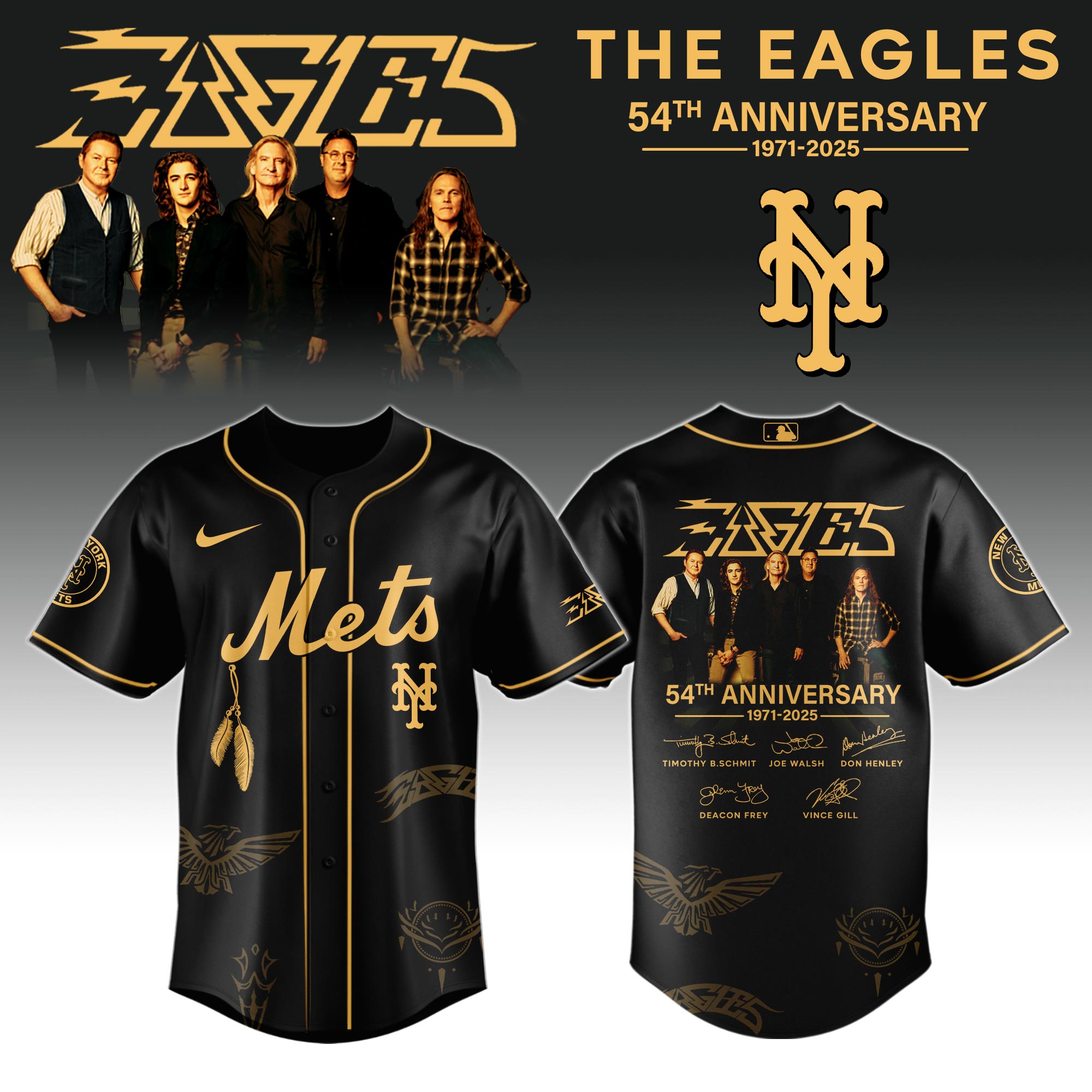New York Mets MLB x The Eagles 54th Anniversary Tour Personalized Baseball Jersey For Fans