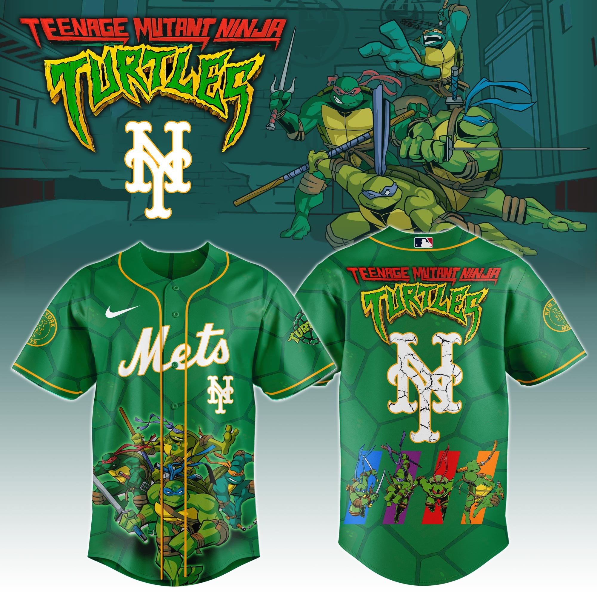 New York Mets X Ninja Turtles Night Game Jersey MLB Baseball Ninja Turtles Fan Merch
