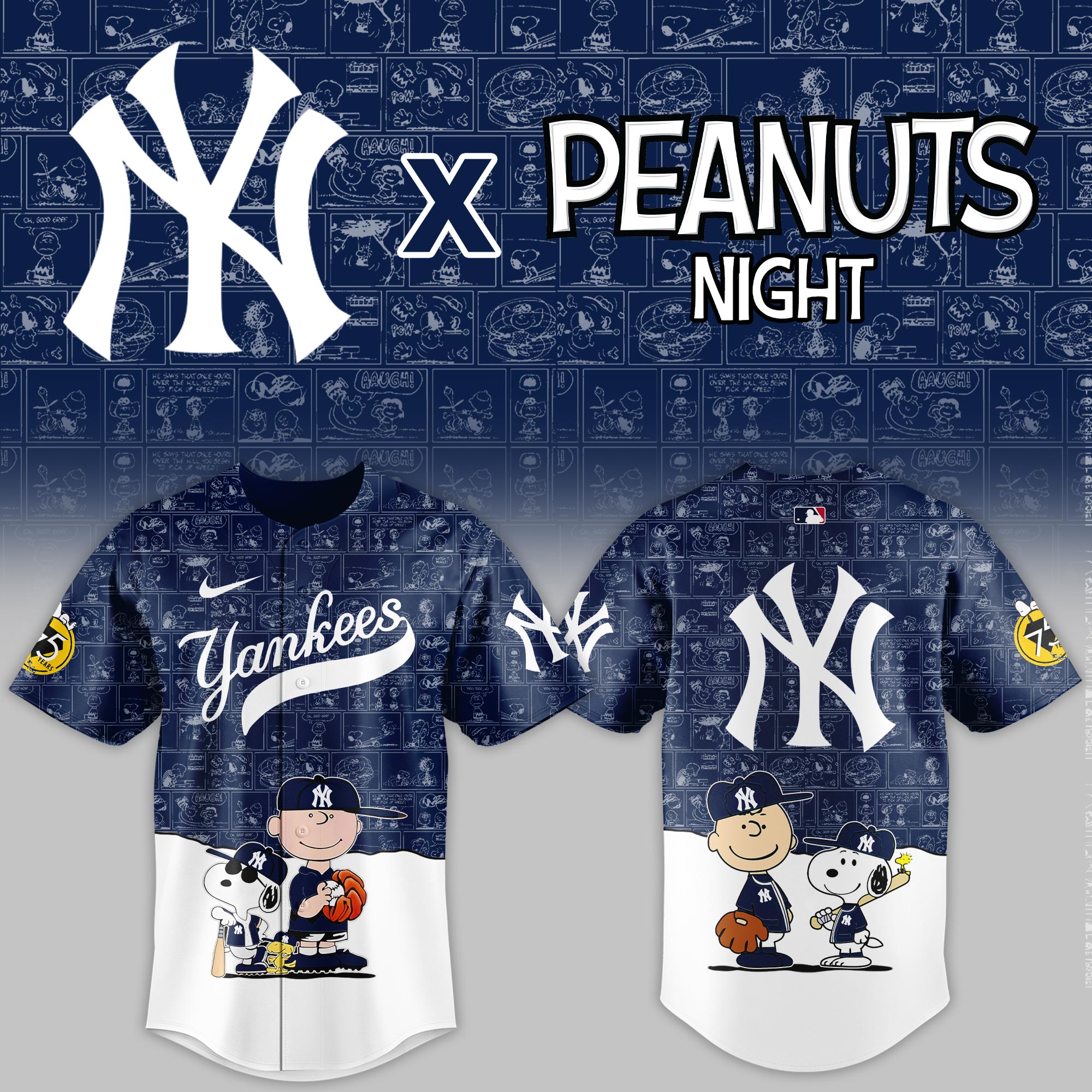 New York Yankees MLB x Peanuts Night Personalized Baseball Jersey For Fan