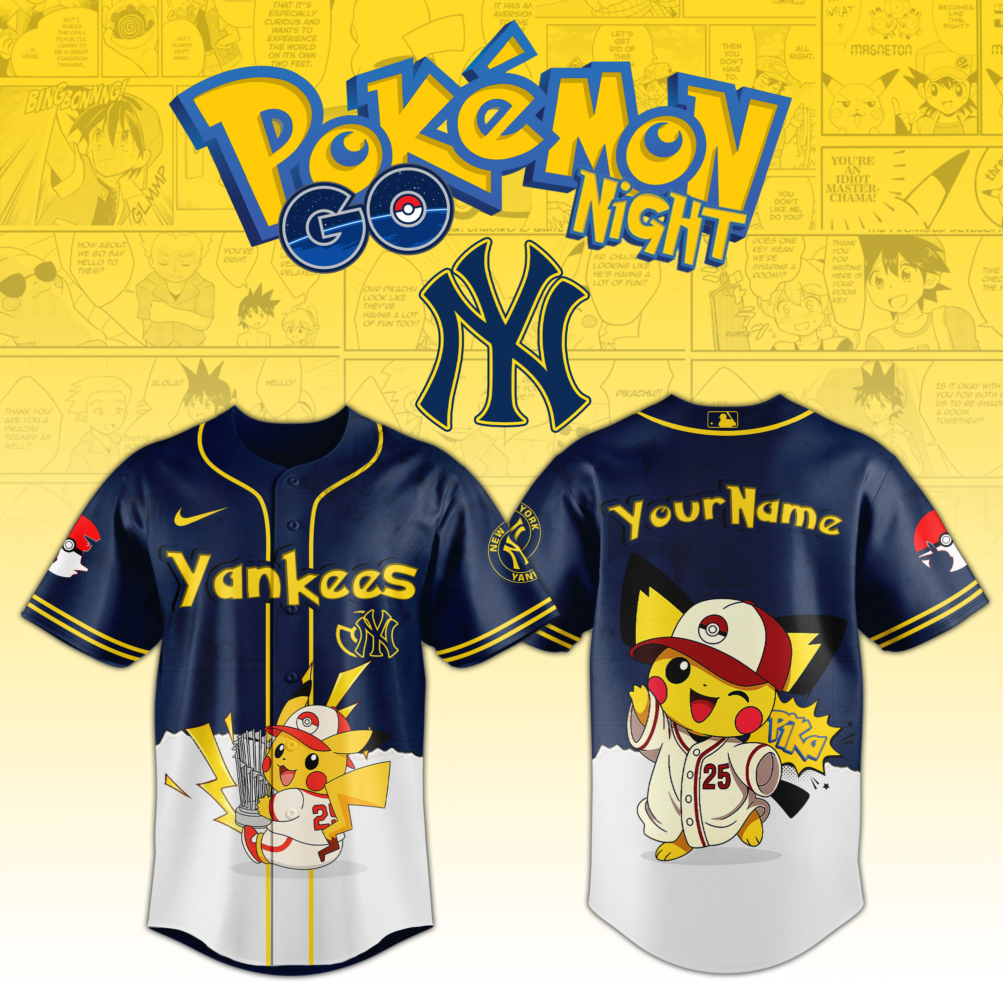 New York Yankees MLB x PokÃ©mon GO Night Personalized Baseball Jersey For Fans