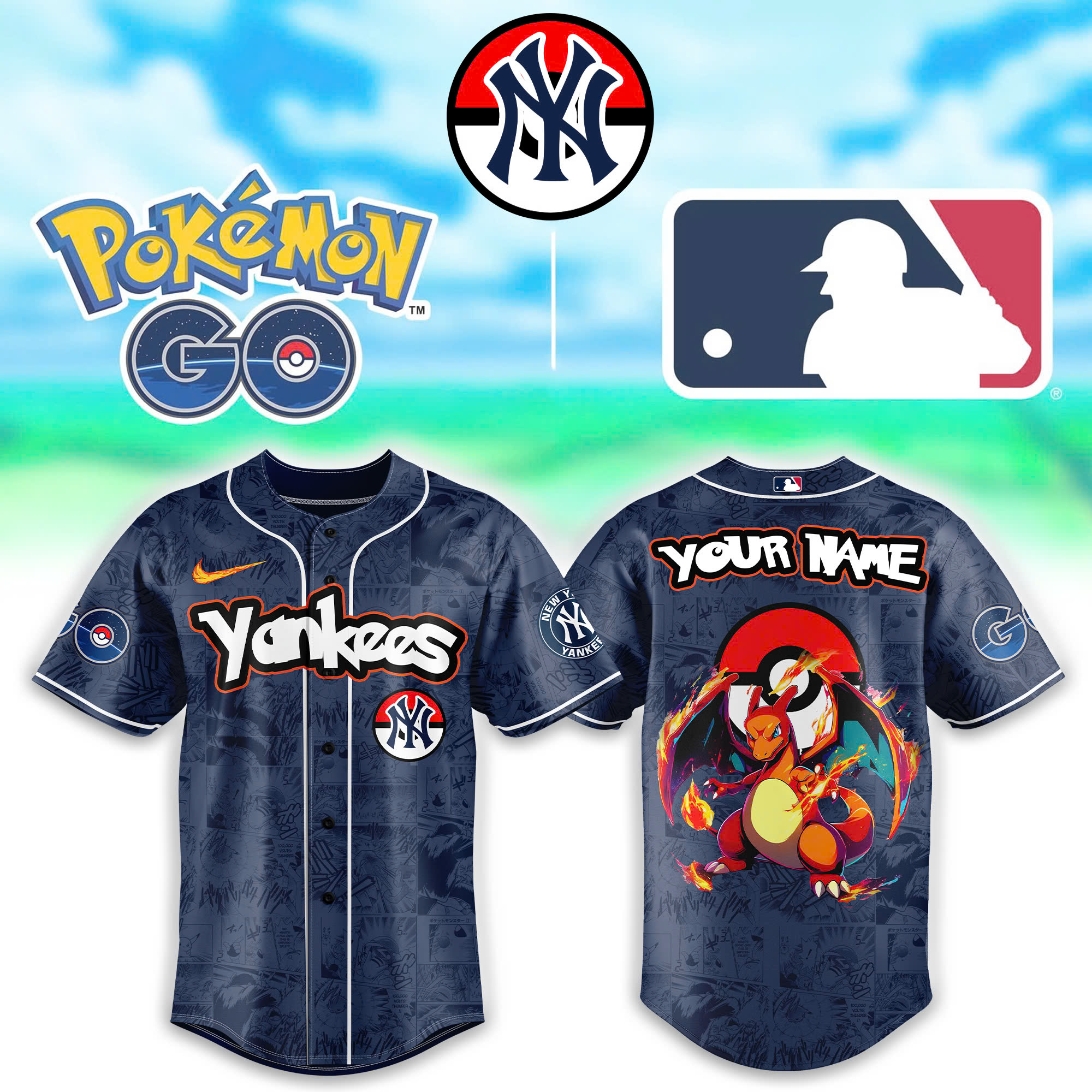 New York Yankees MLB x Pokemon Go Charizard Personalized Baseball Jersey For Fan