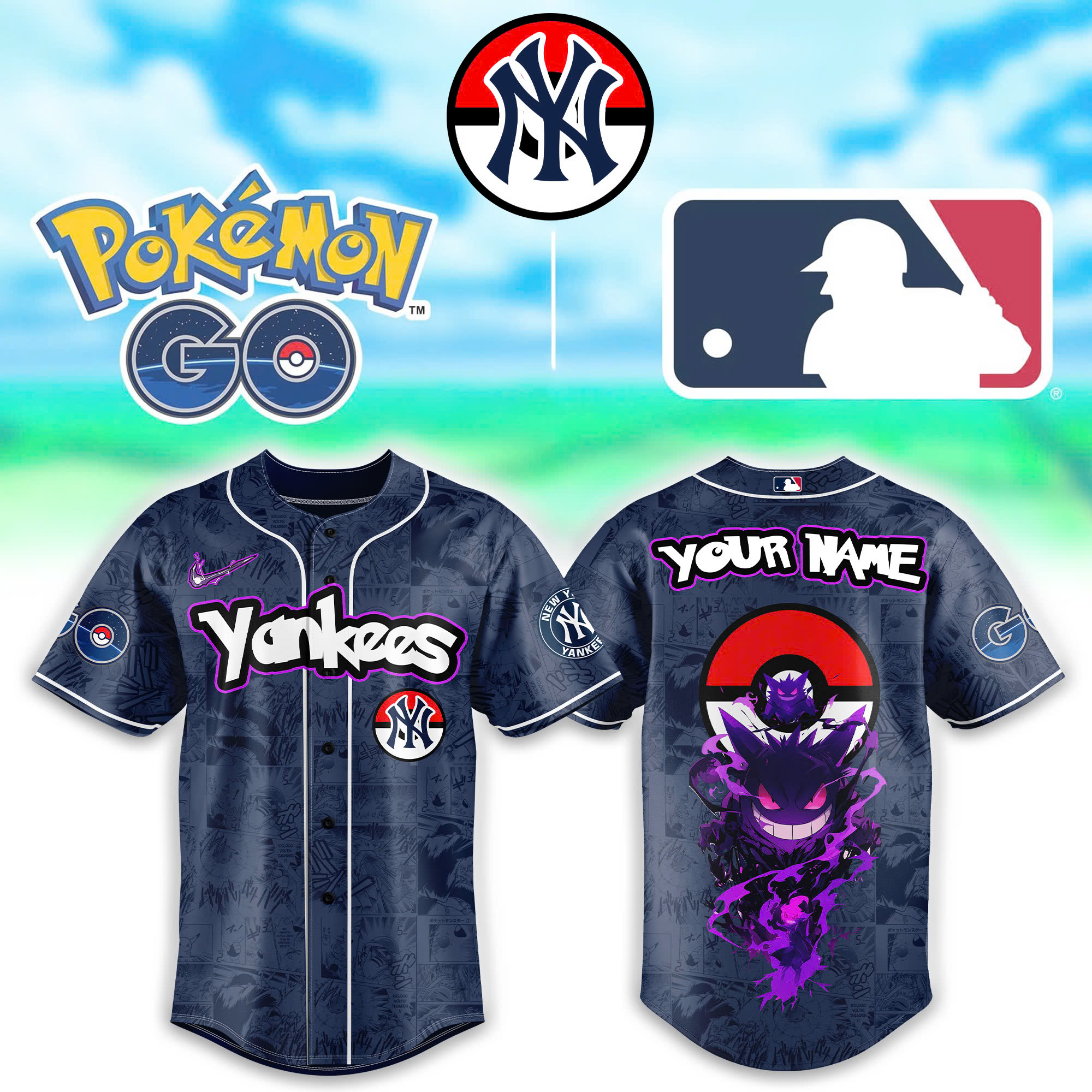 New York Yankees MLB x Pokemon Go Gengar Personalized Baseball Jersey For Fan