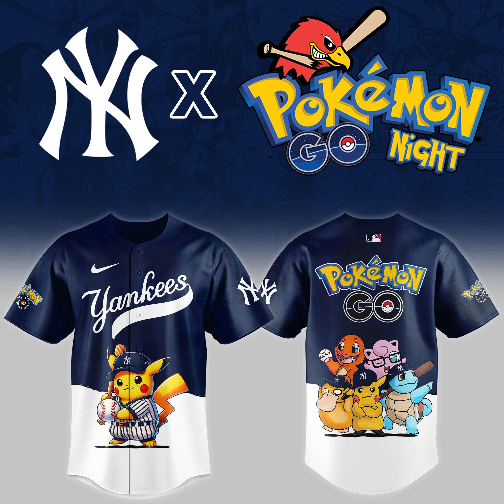 New York Yankees MLB x Pokemon Go Night Personalized Baseball Jersey For Fan