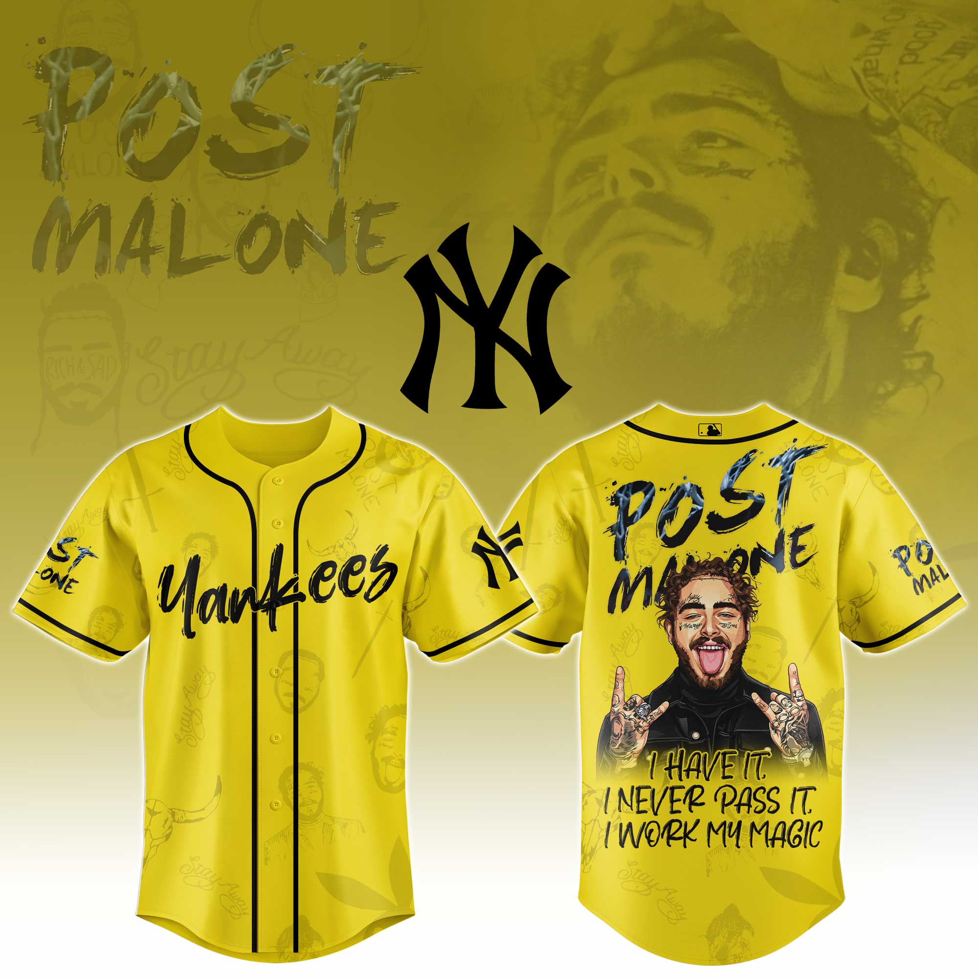 New York Yankees MLB x Post Malone Tour Personalized Baseball Jersey For Fans