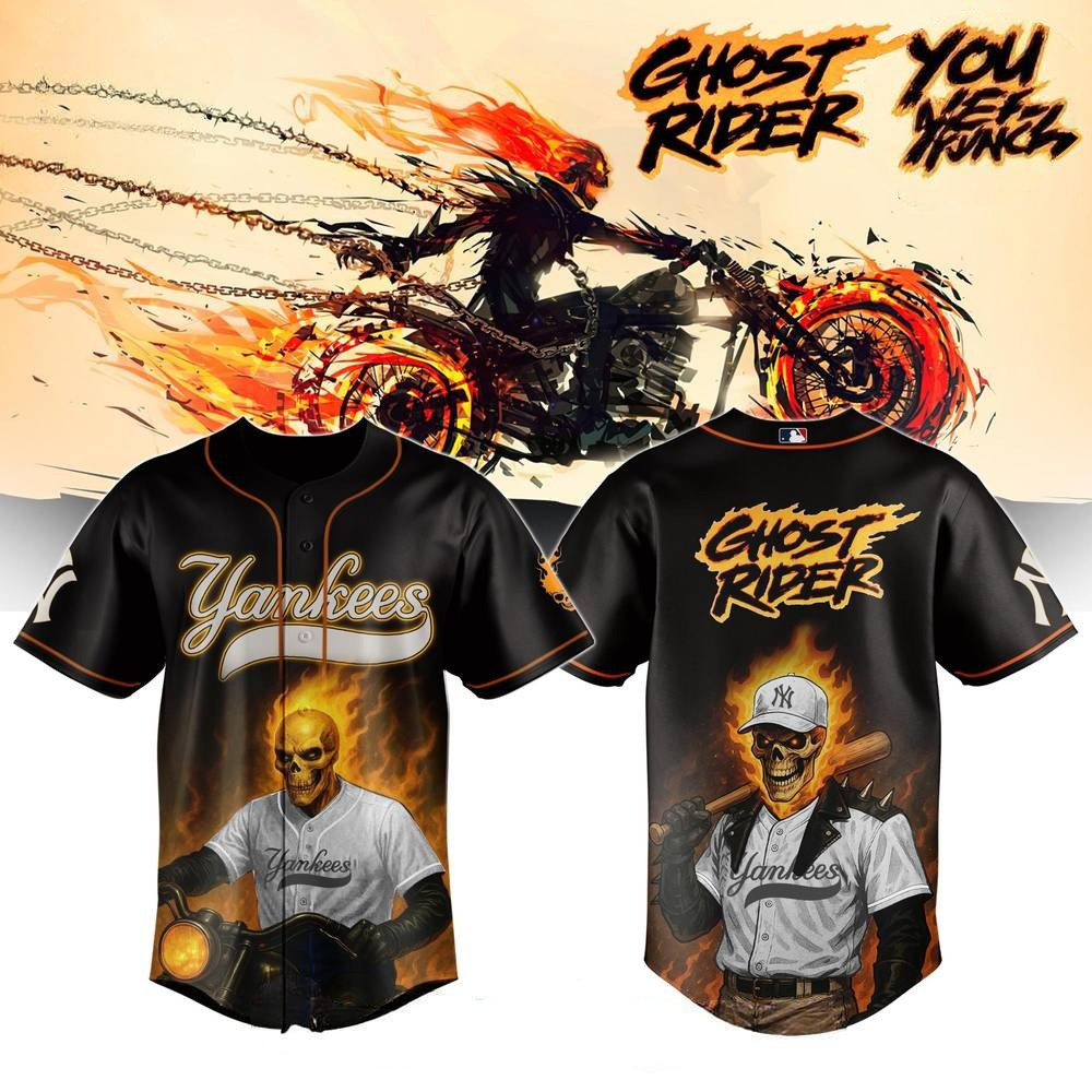 New York Yankees x Ghost Rider Inferno Special Baseball Jersey Gift For Papa