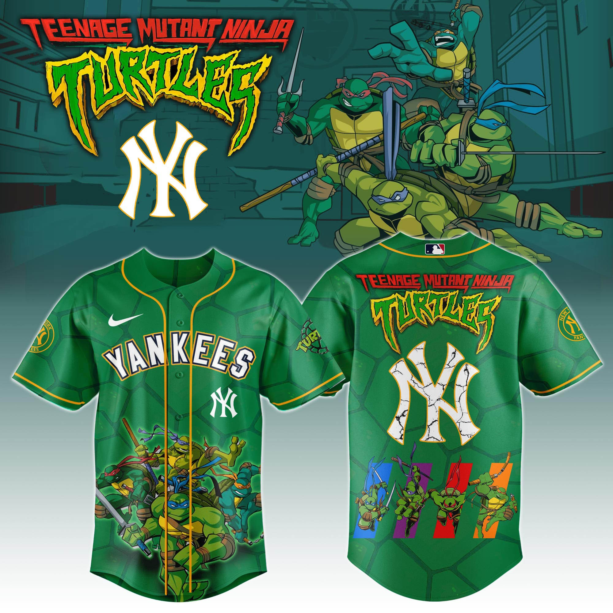 New York Yankees X Ninja Turtles Night Game Jersey MLB Baseball Ninja Turtles Fan Merch