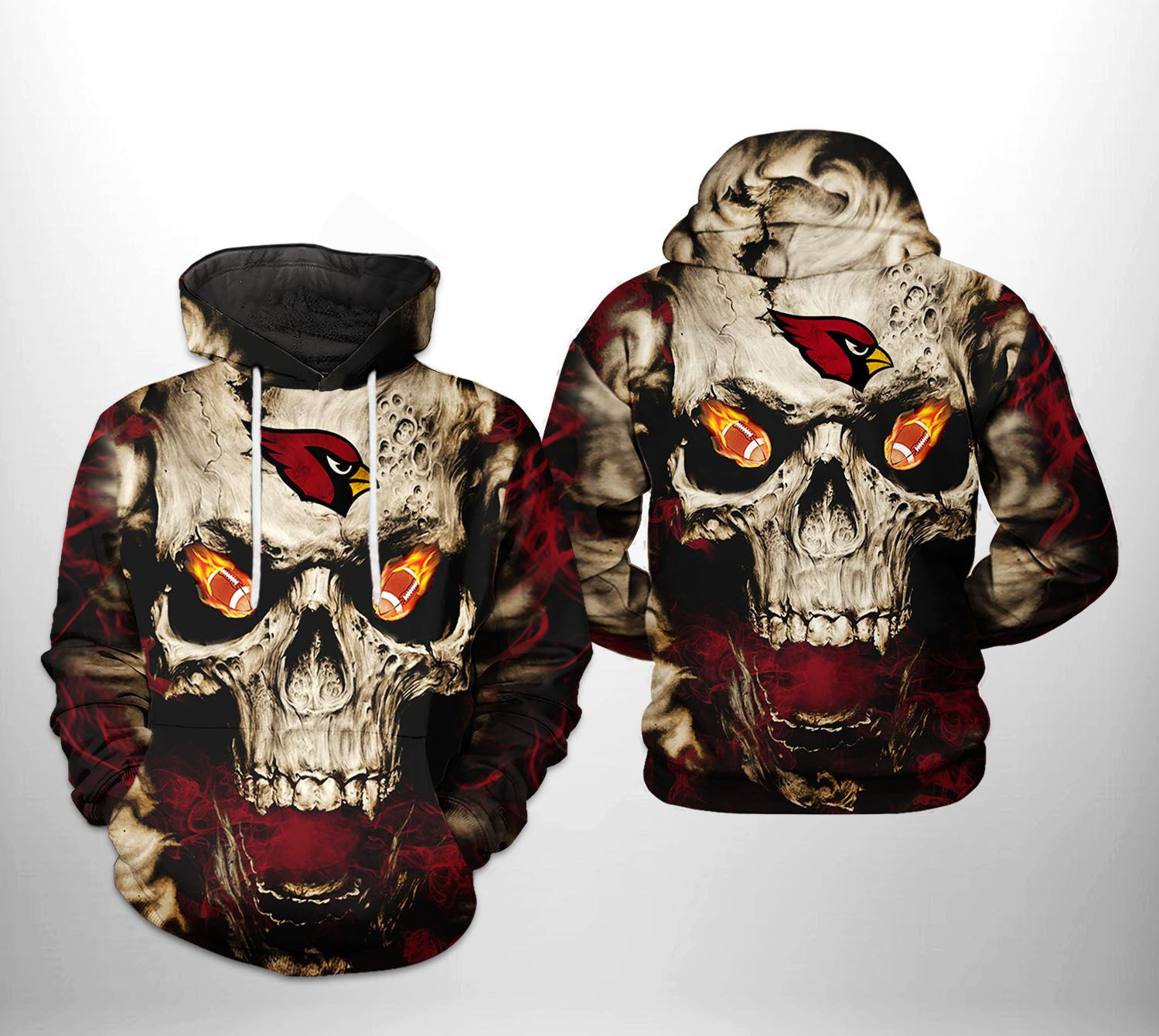NFL Arizona Cardinals NFL Skull Team Hoodie  Zip Hoodie