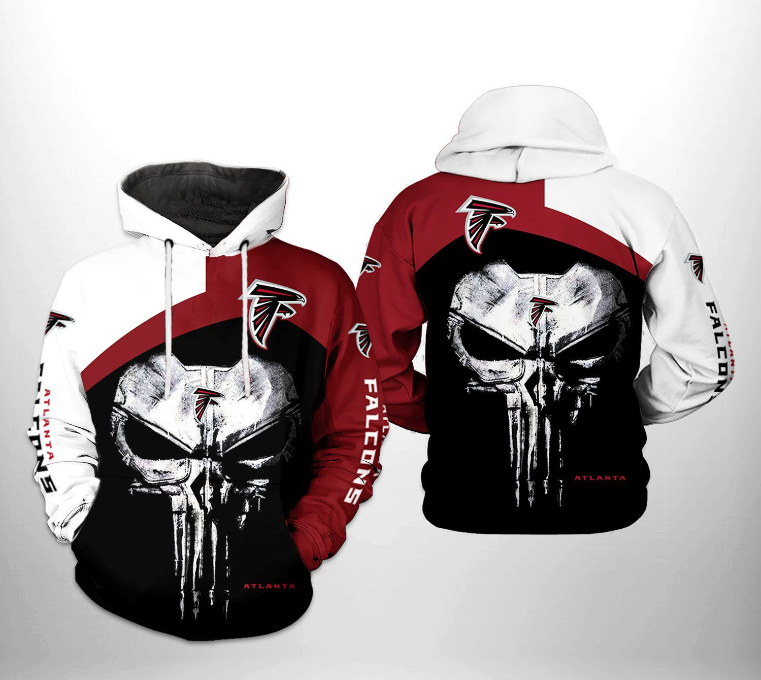 NFL Atlanta Falcons NFL Skull Punisher Team Hoodie  Zip Hoodie