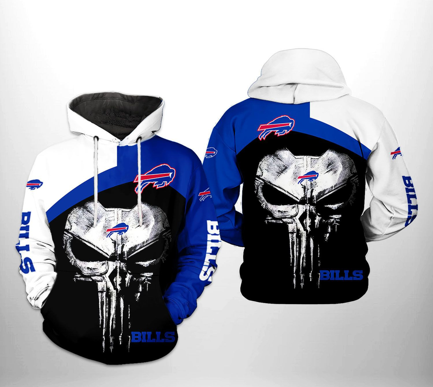 NFL Buffalo Bills NFL Skull Punisher Team Hoodie  Zip Hoodie