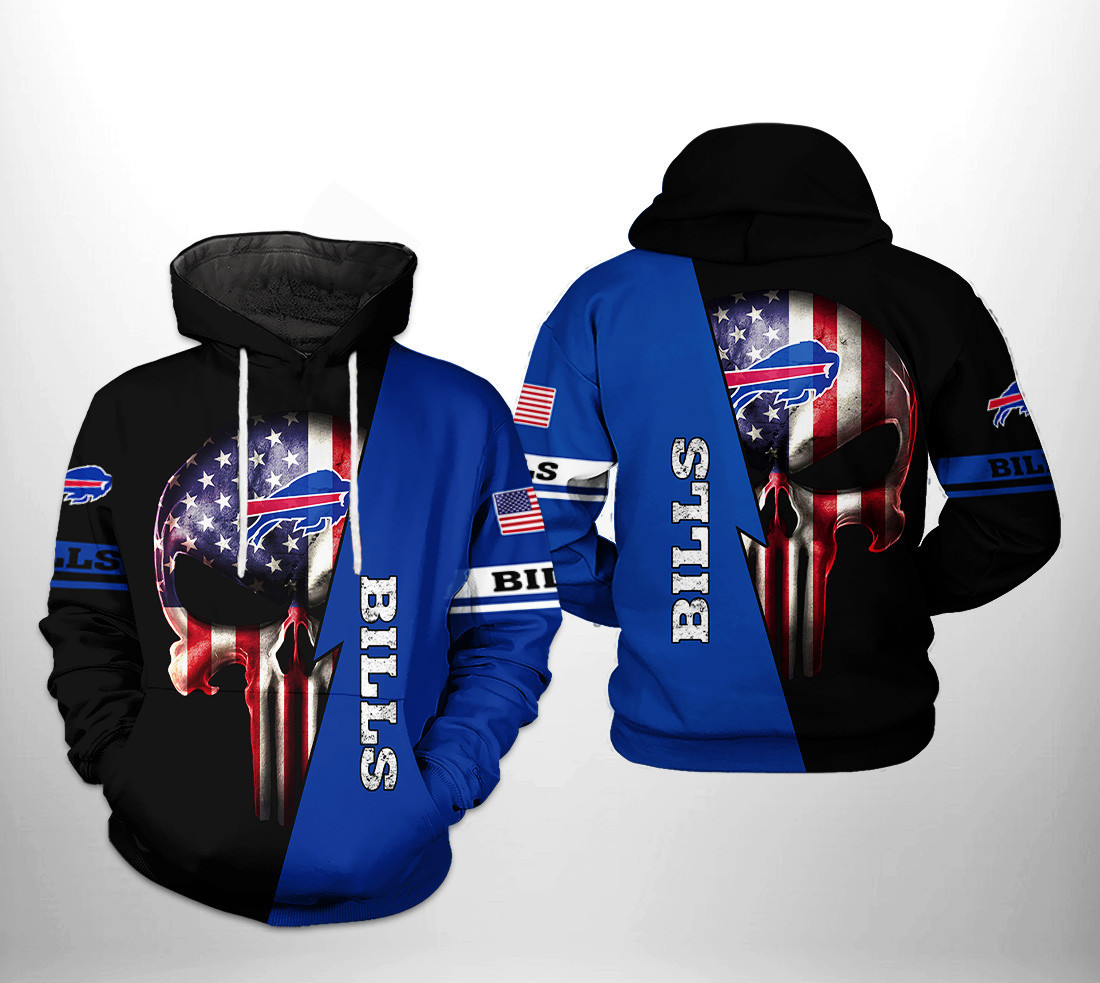 NFL Buffalo Bills NFL US Flag Skull Team Hoodie  Zip Hoodie