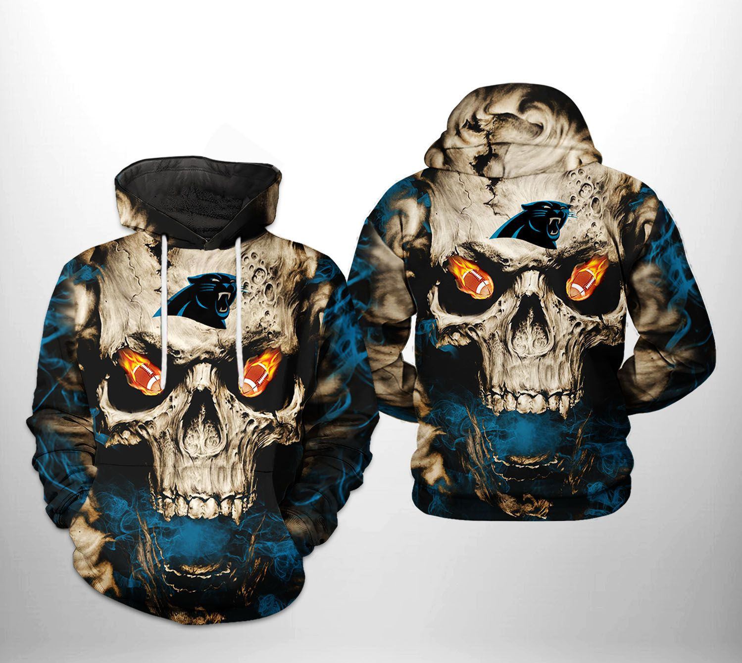 NFL Carolina Panthers NFL Skull Team Hoodie  Zip Hoodie