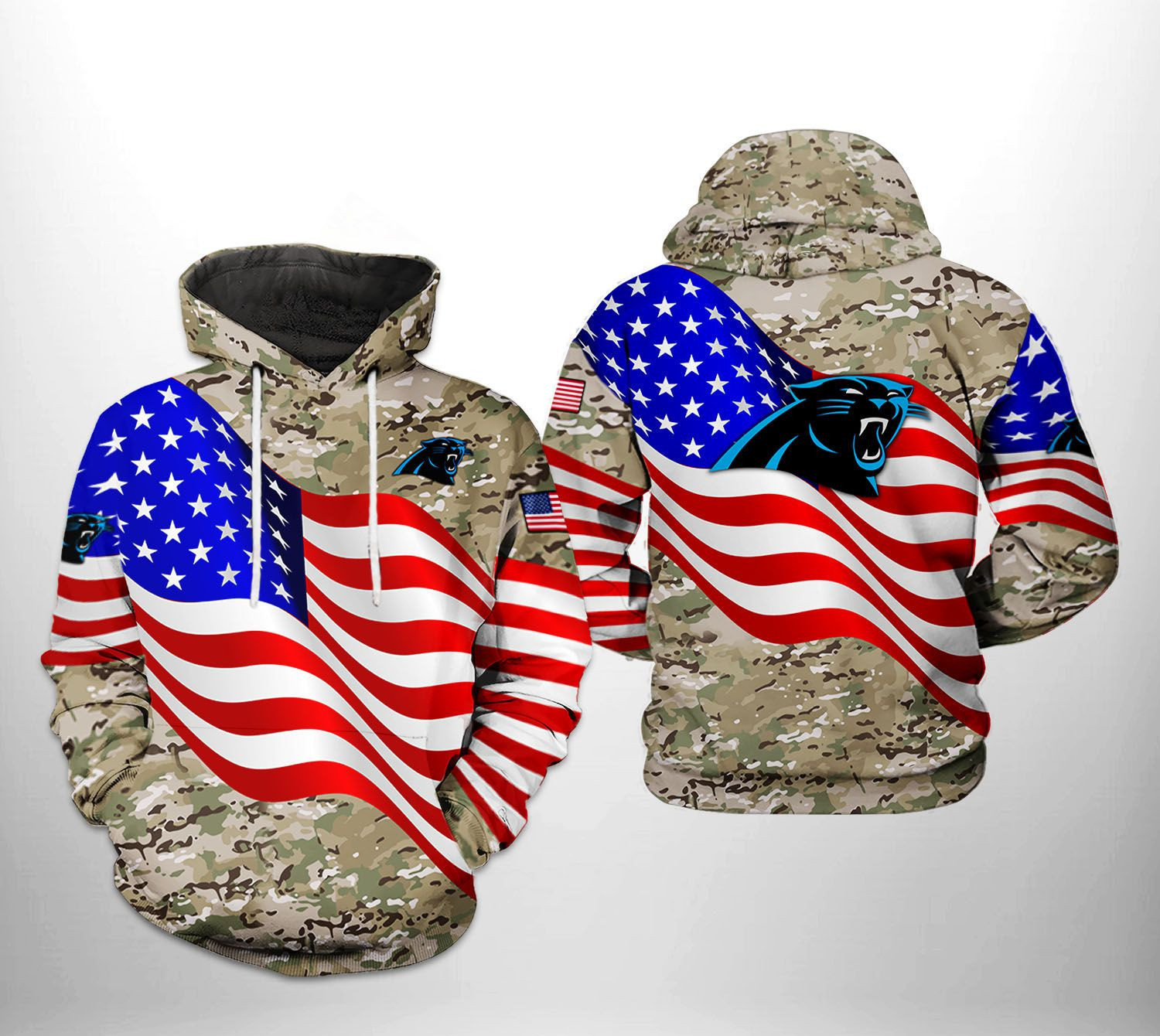 NFL Carolina Panthers NFL US Flag Camo Veteran Team Hoodie  Zip Hoodie