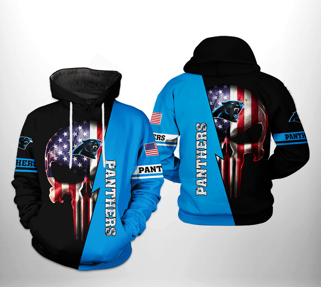 NFL Carolina Panthers NFL US Flag Skull Team Hoodie  Zip Hoodie