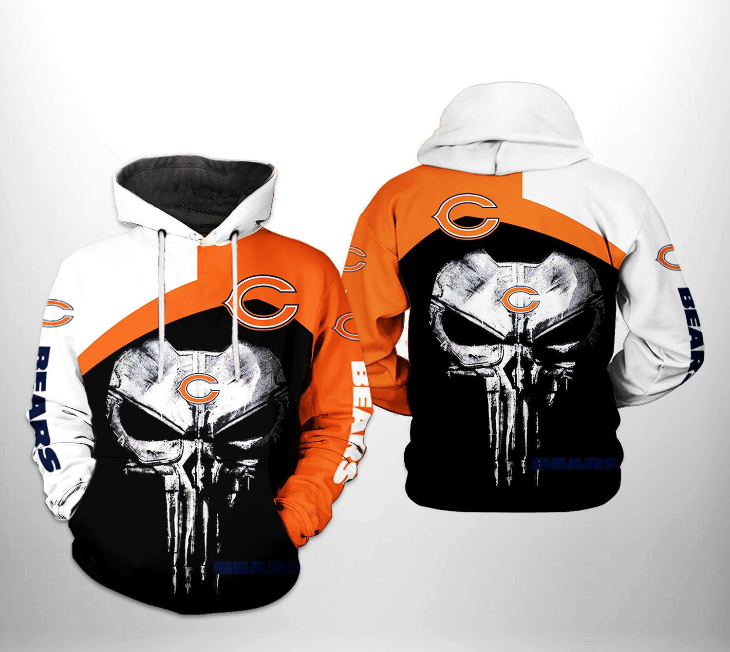 NFL Chicago Bears NFL Skull Punisher Team Hoodie  Zip Hoodie