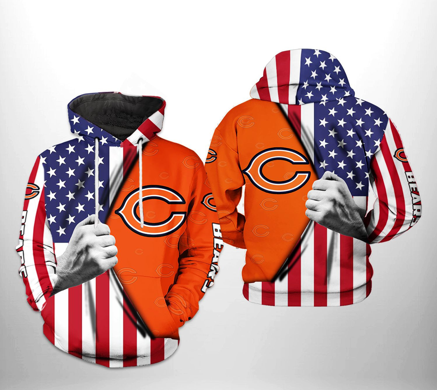 NFL Chicago Bears NFL US Flag Team Hoodie  Zip Hoodie Version 2683