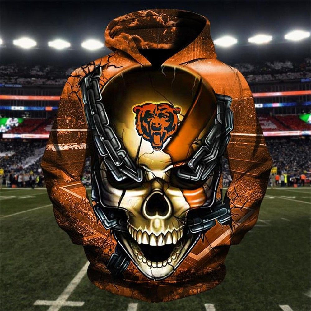 NFL Chicago Bears Skull Hoodie  Zip Hoodie Version 2434