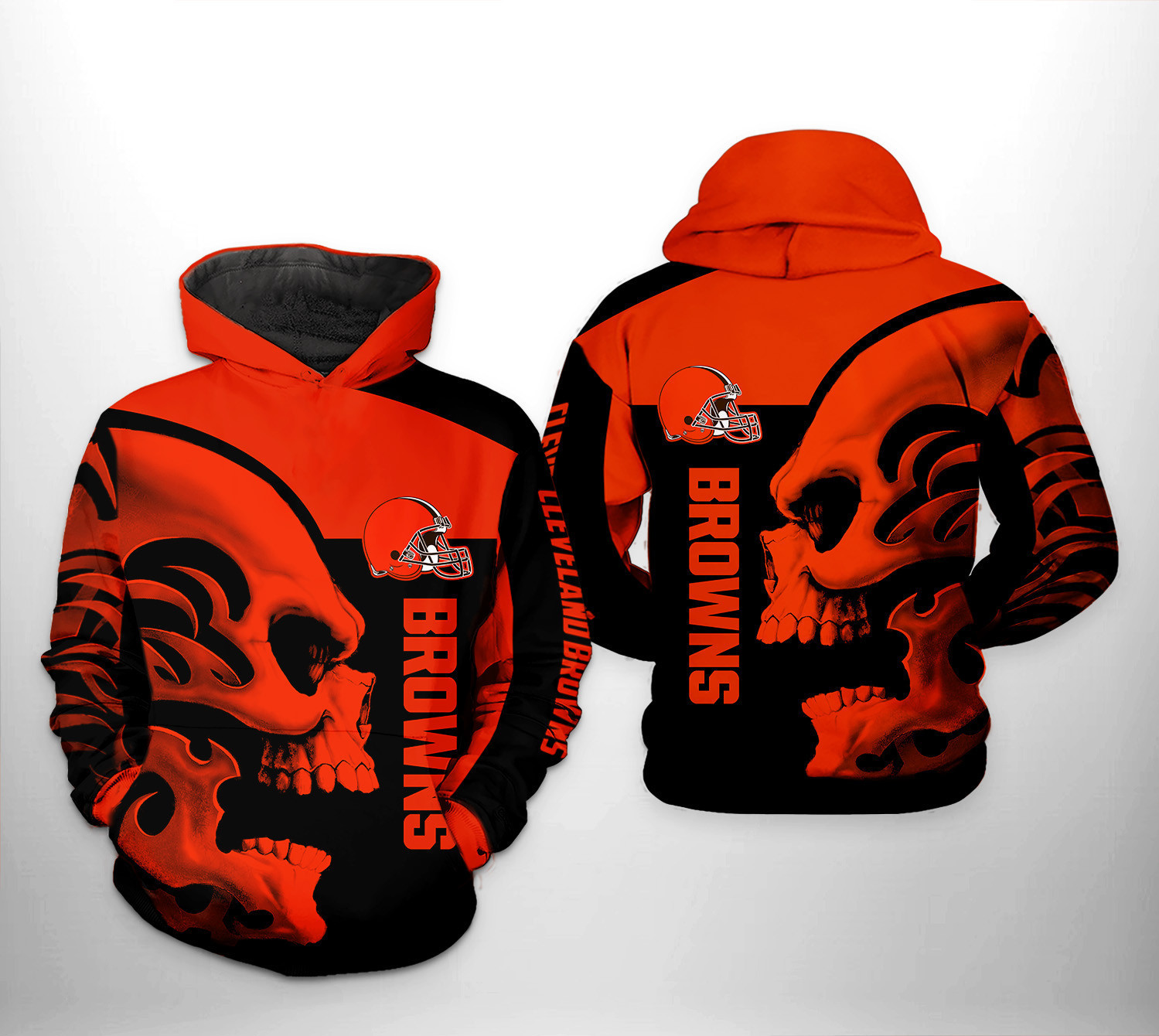 NFL Cleveland Browns NFL Skull Hoodie  Zip Hoodie