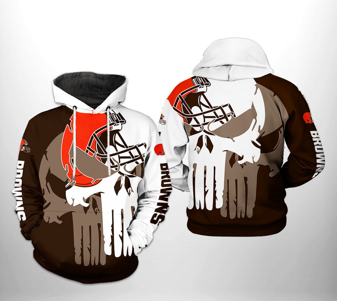 NFL Cleveland Browns NFL Team Skull Hoodie  Zip Hoodie