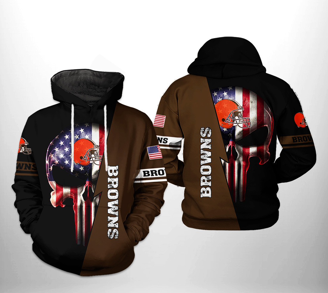 NFL Cleveland Browns NFL US Flag Skull Team Hoodie  Zip Hoodie