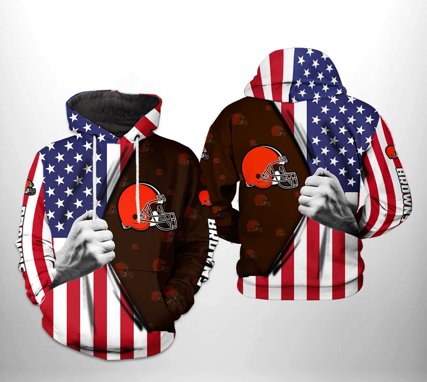 NFL Cleveland Browns NFL US Flag Team Hoodie  Zip Hoodie Version 1924