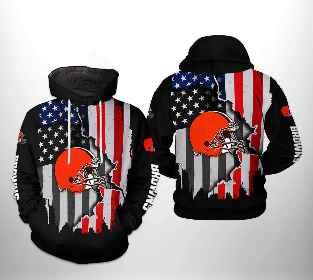 NFL Cleveland Browns NFL US Flag Team Hoodie  Zip Hoodie Version 1980