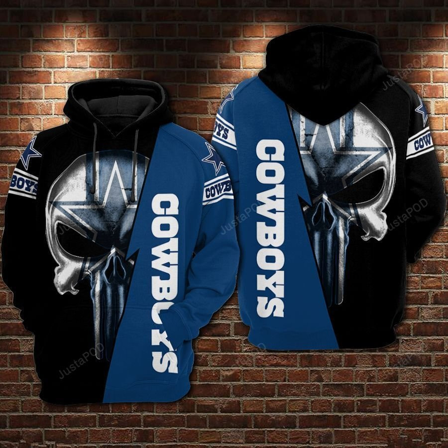NFL Dallas Cowboys Nfl Football Punisher Skull Blue Black Hoodie  Zip Hoodie