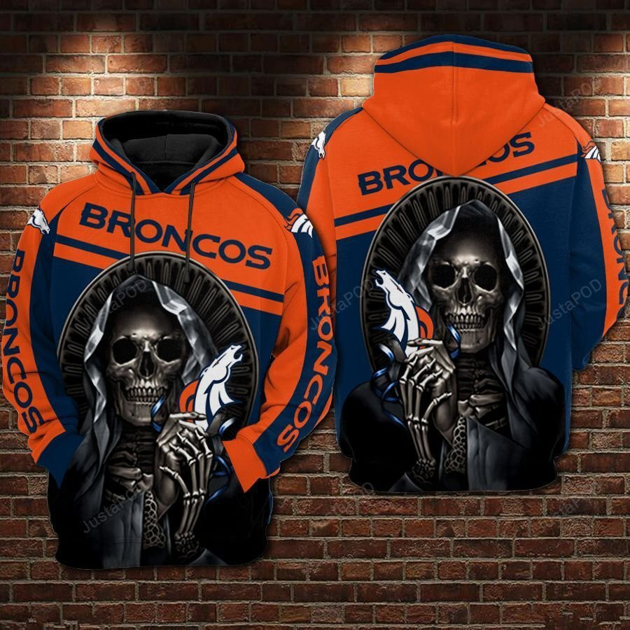 NFL Denver Broncos Nfl Football Skull Hoodie  Zip Hoodie Version 1086