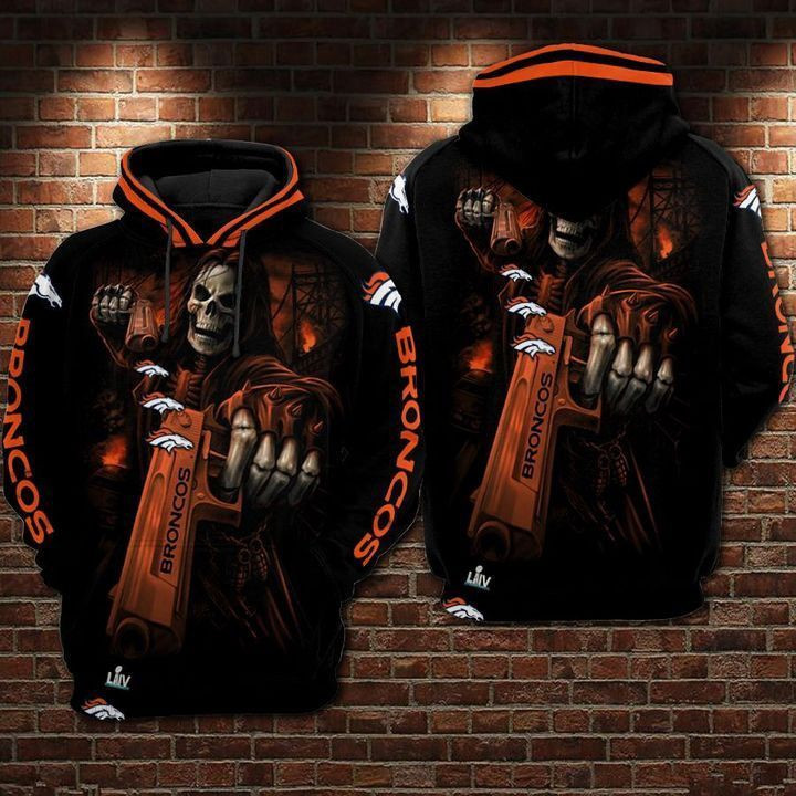 NFL Denver Broncos Nfl Skull Guns Hoodie  Zip Hoodie Version 1836