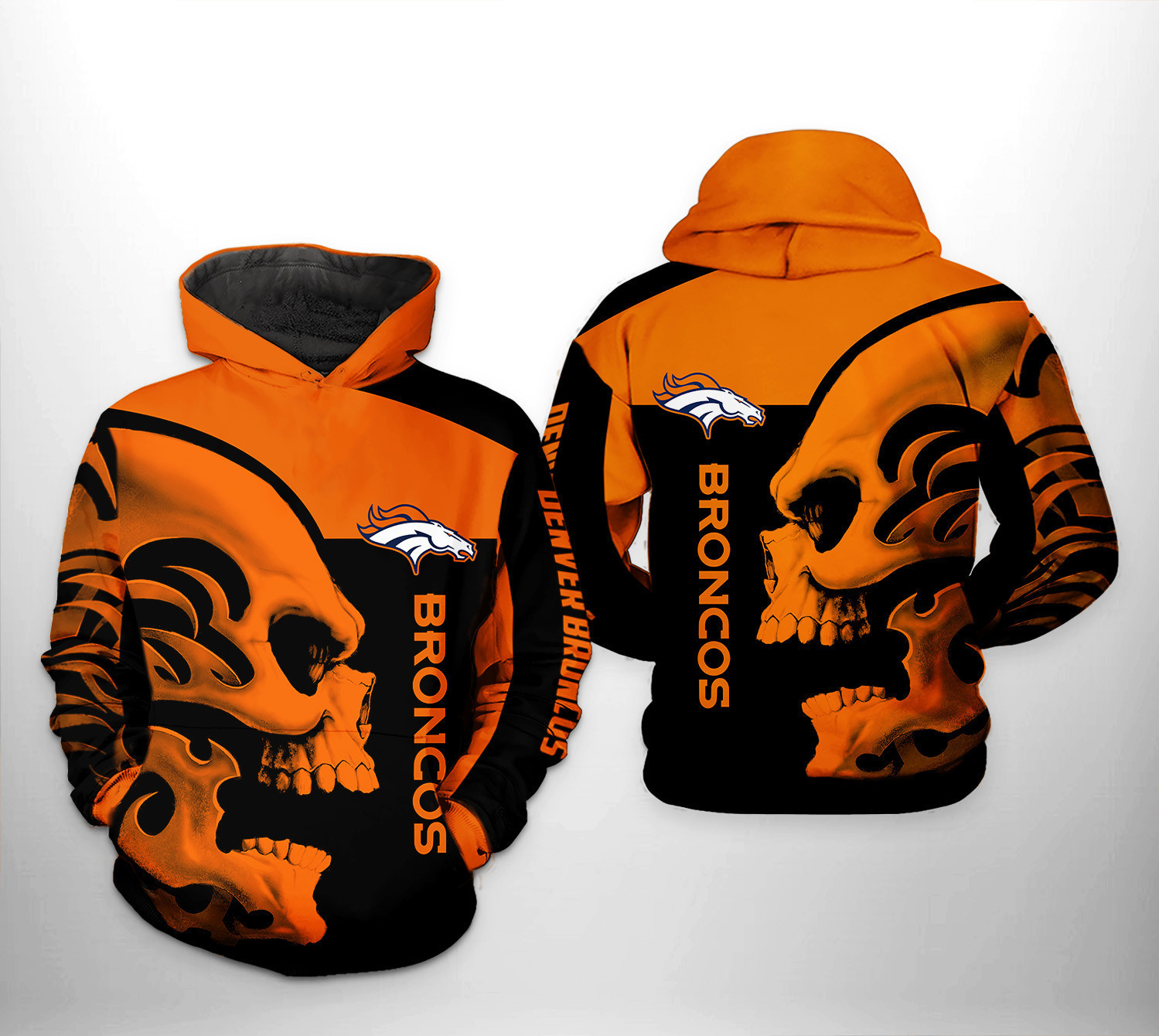NFL Denver Broncos NFL Skull Hoodie  Zip Hoodie Version 1129