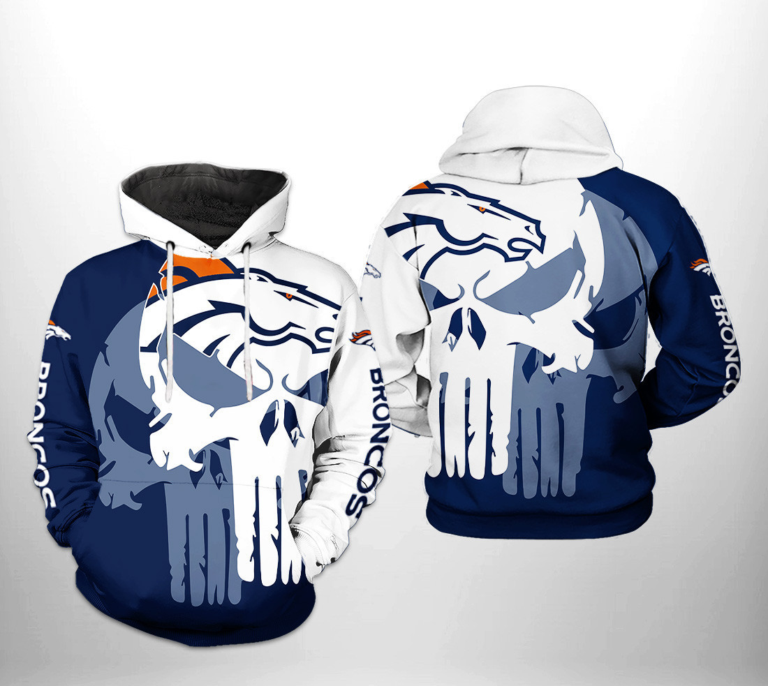 NFL Denver Broncos NFL Team Skull Hoodie  Zip Hoodie