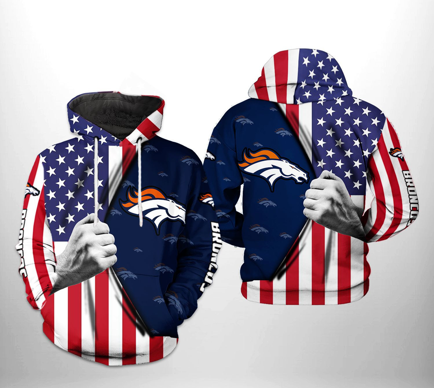 NFL Denver Broncos NFL US Flag Team Hoodie  Zip Hoodie Version 1520