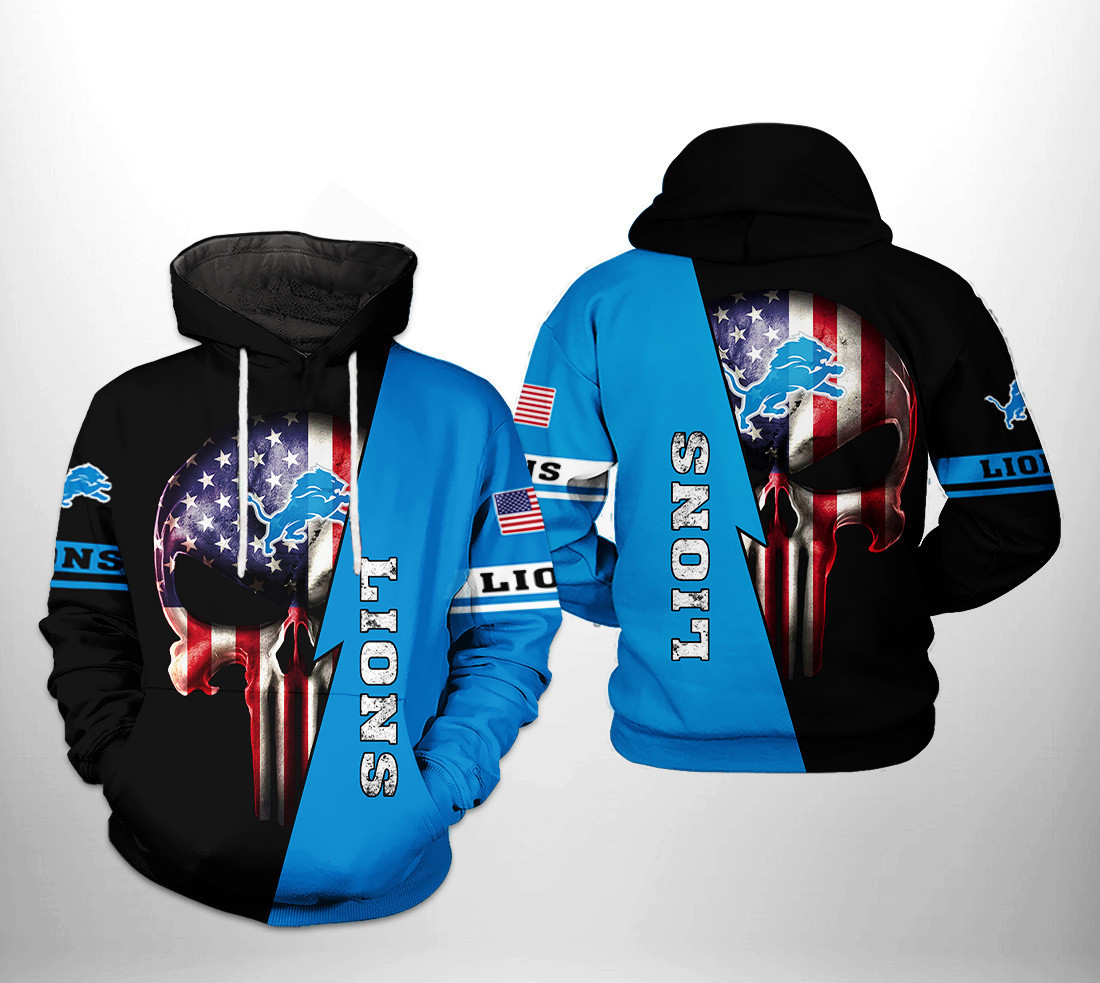 NFL Detroit Lions NFL US Flag Skull Team Hoodie  Zip Hoodie